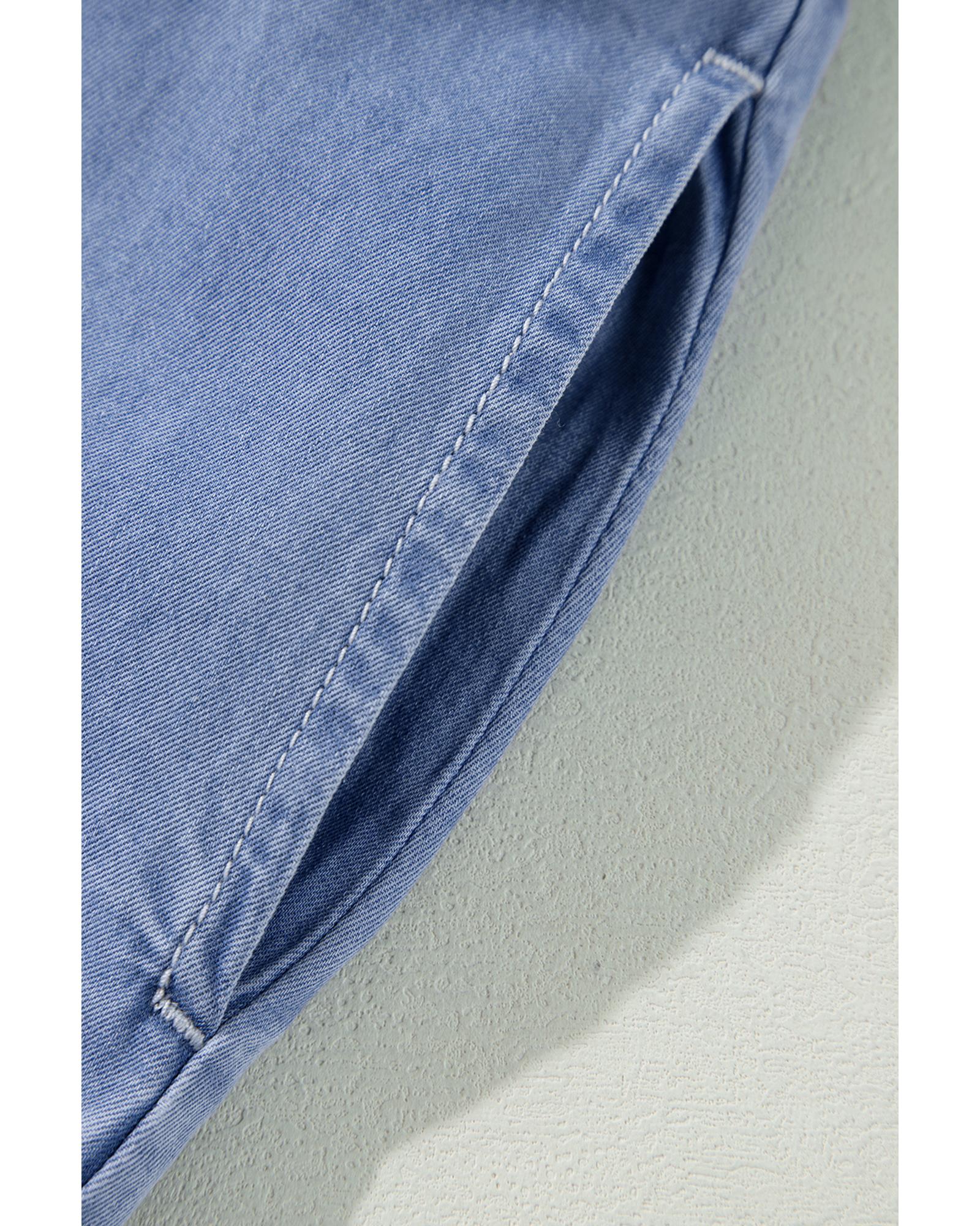 V539-AZEXDC786728-P1204-S-202506151332-00 Myosotis Chambray Deep V Neck Bracelet Sleeve Maxi Dress - S - Image 1