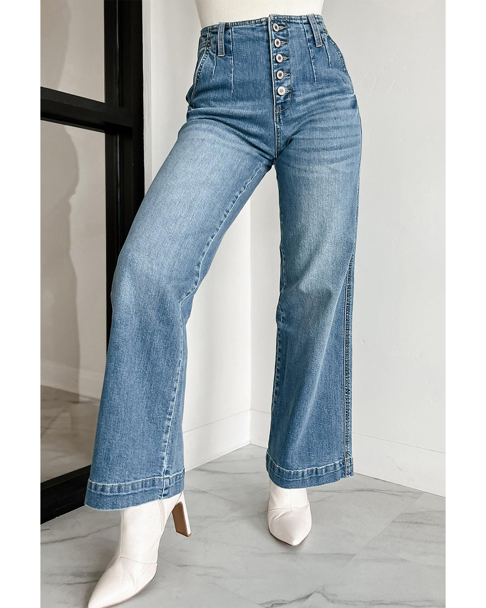 V539-AZEXDC7874862-P704-6-202506151135-00 Dusk Blue Multi Buttons Medium Wash Straight Loose Leg Jeans - 6 US - Image 1