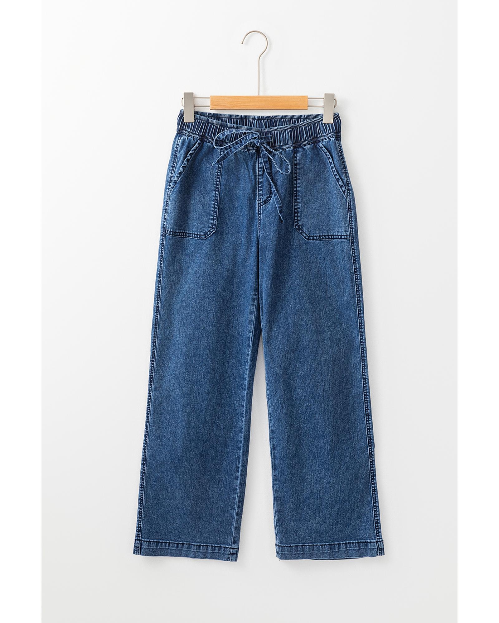 V539-AZEXDC7874972-P905-10-202508281615-00 Sail Blue Mineral Wash Drawstring Waist Loose Straight Denim Pants - 10 US - Image 1