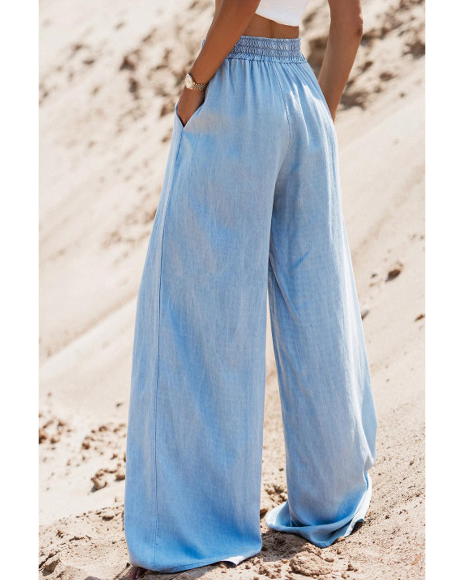 V539-AZEXDC7874974-P1204-L-202506151201-00 Myosotis Drawstring High Waist Wide Leg Denim Pants - L - Image 1