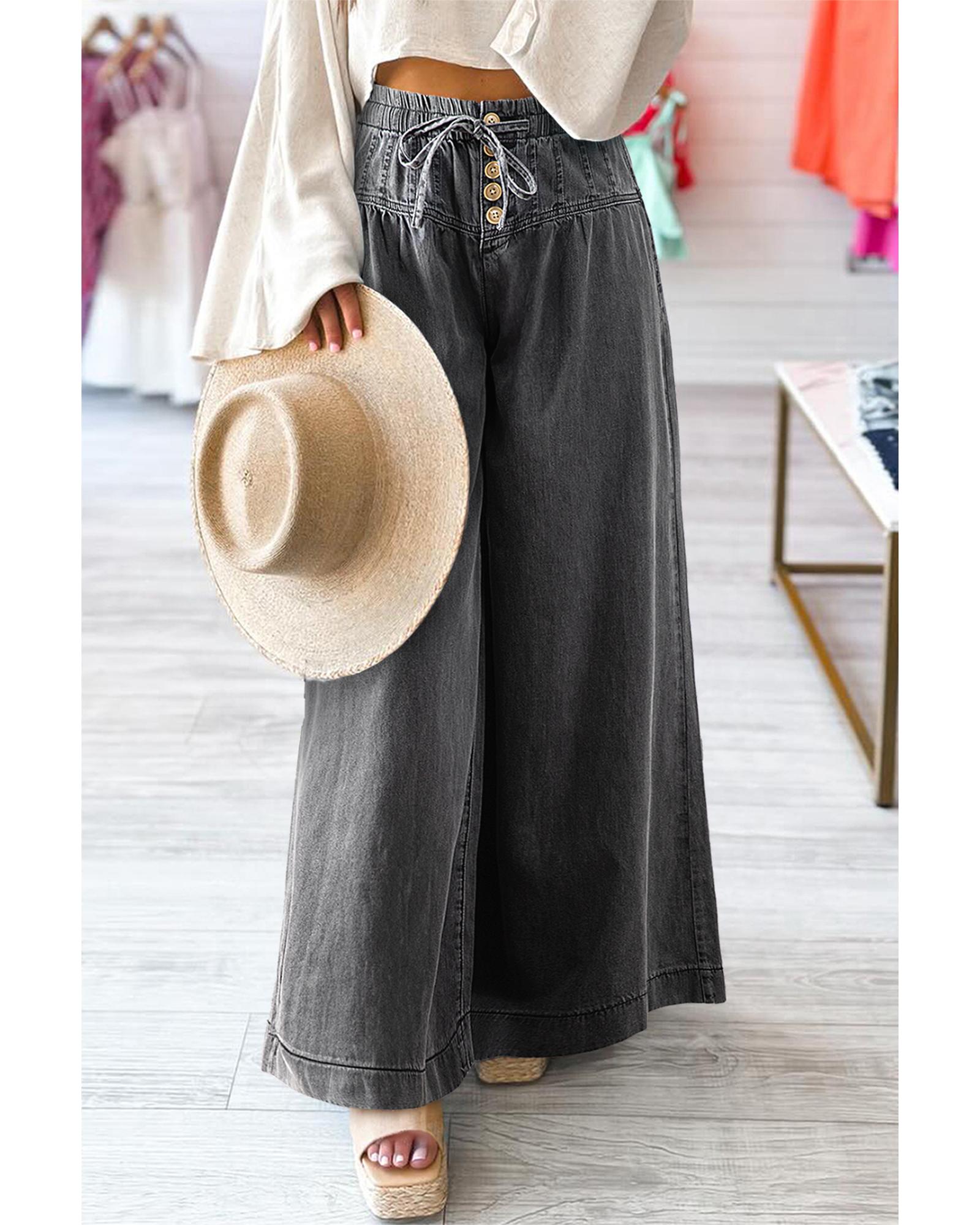 V539-AZEXDC7875043-P4011-6-202508291645-00 Carbon Grey Mineral Wash Button Fly Waist Wide Leg Jeans - 6 US - Image 1