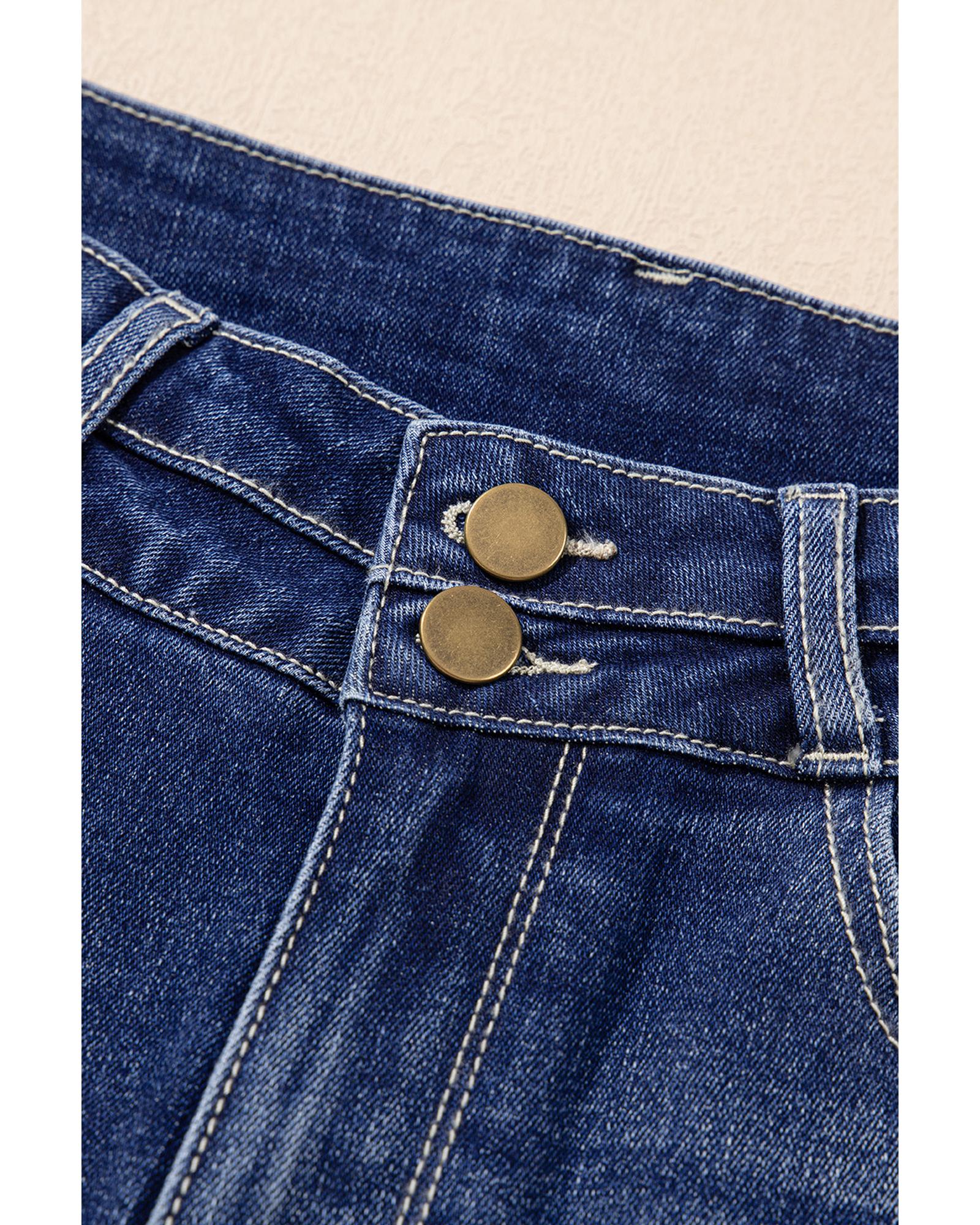 V539-AZEXDC7875095-P905-10-202508301200-00 Sail Blue High Rise Dual Button Distressed Raw Hem Flared Jeans - 10 US - Image 1