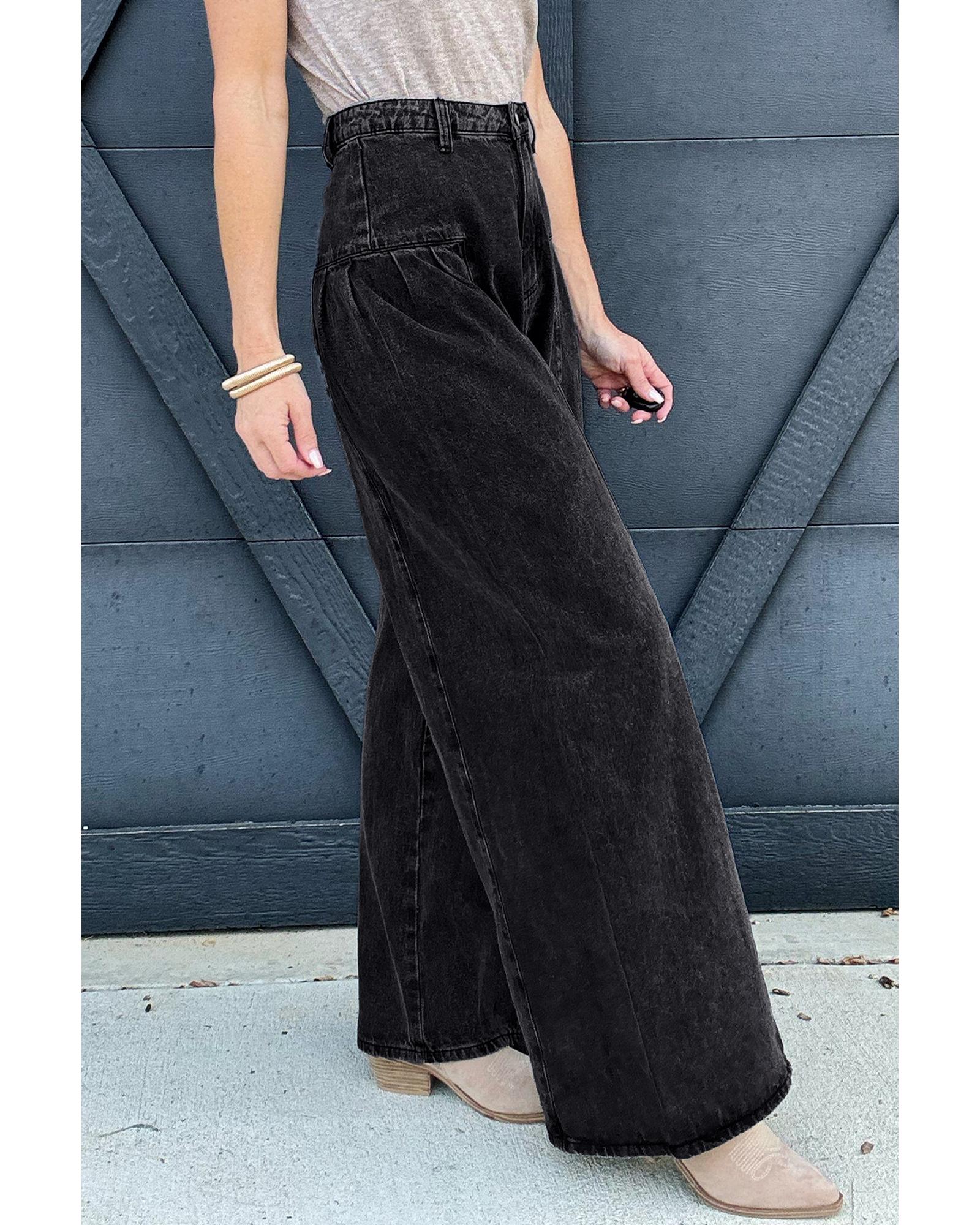 V539-AZEXDC7875307-P2011-16-202508300040-00 Dark Grey Pleated Wide Leg Mineral Wash Denim Pants - 16 US - Image 1
