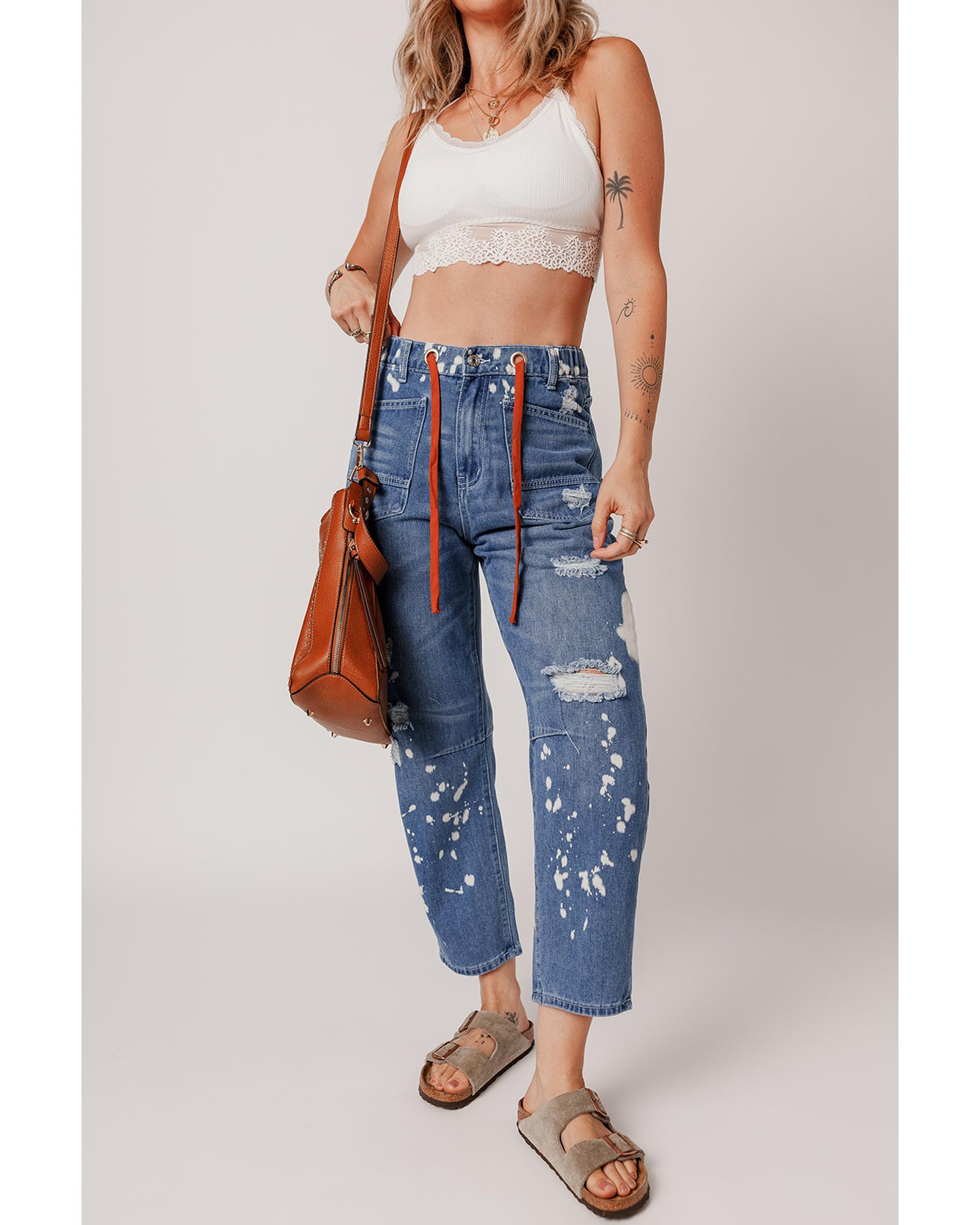 V539-AZEXDC7875315-P604-8-202508282050-00 Ashleigh Blue Ripped Splattering Paint Rope Waist Cropped Straight Jeans - 8 US - Image 1
