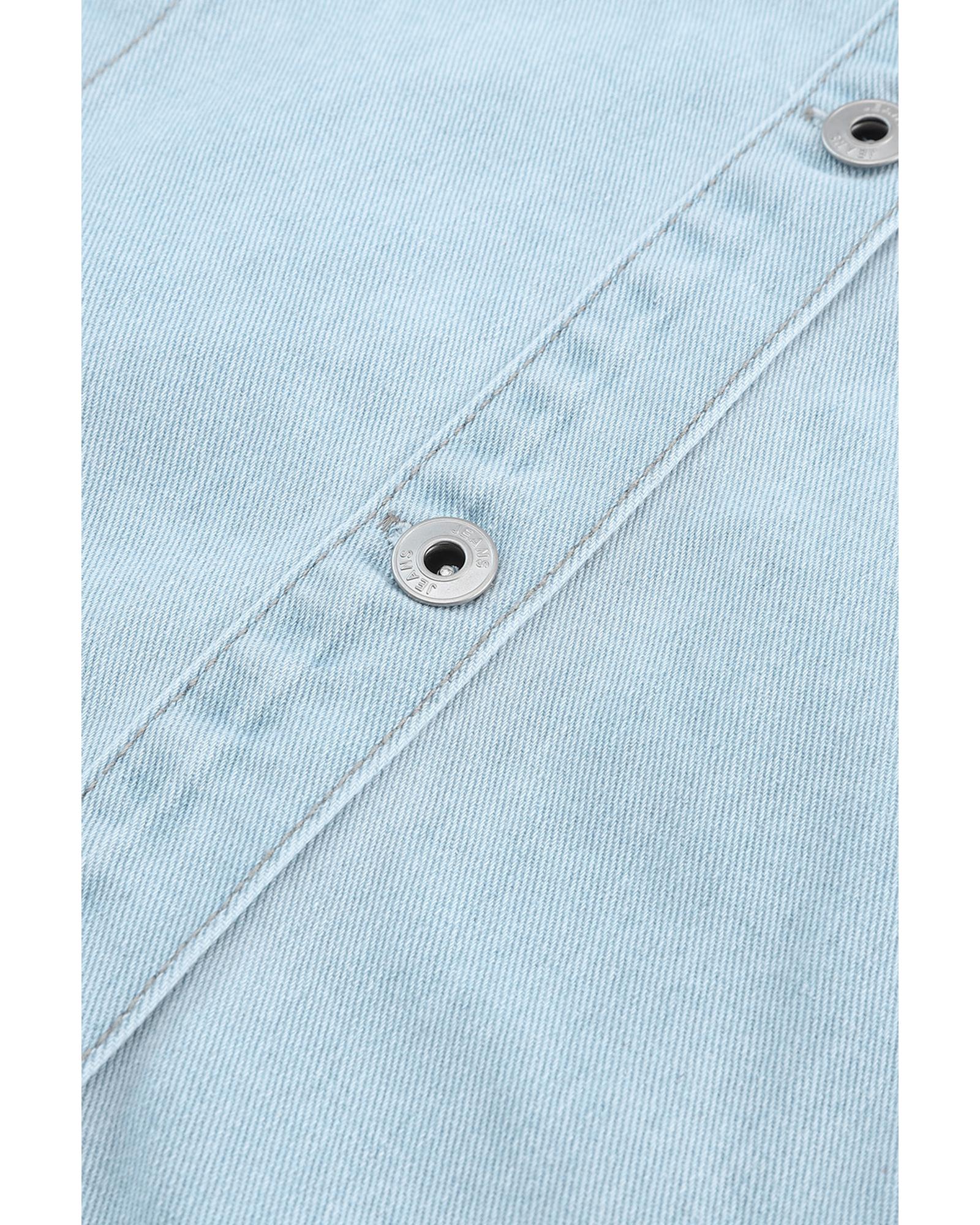 V539-AZEXDC788297-4-S-202506151146-00 Sky Blue Flap Pocket Buttoned Raw Hem Denim Jacket - S - Image 1