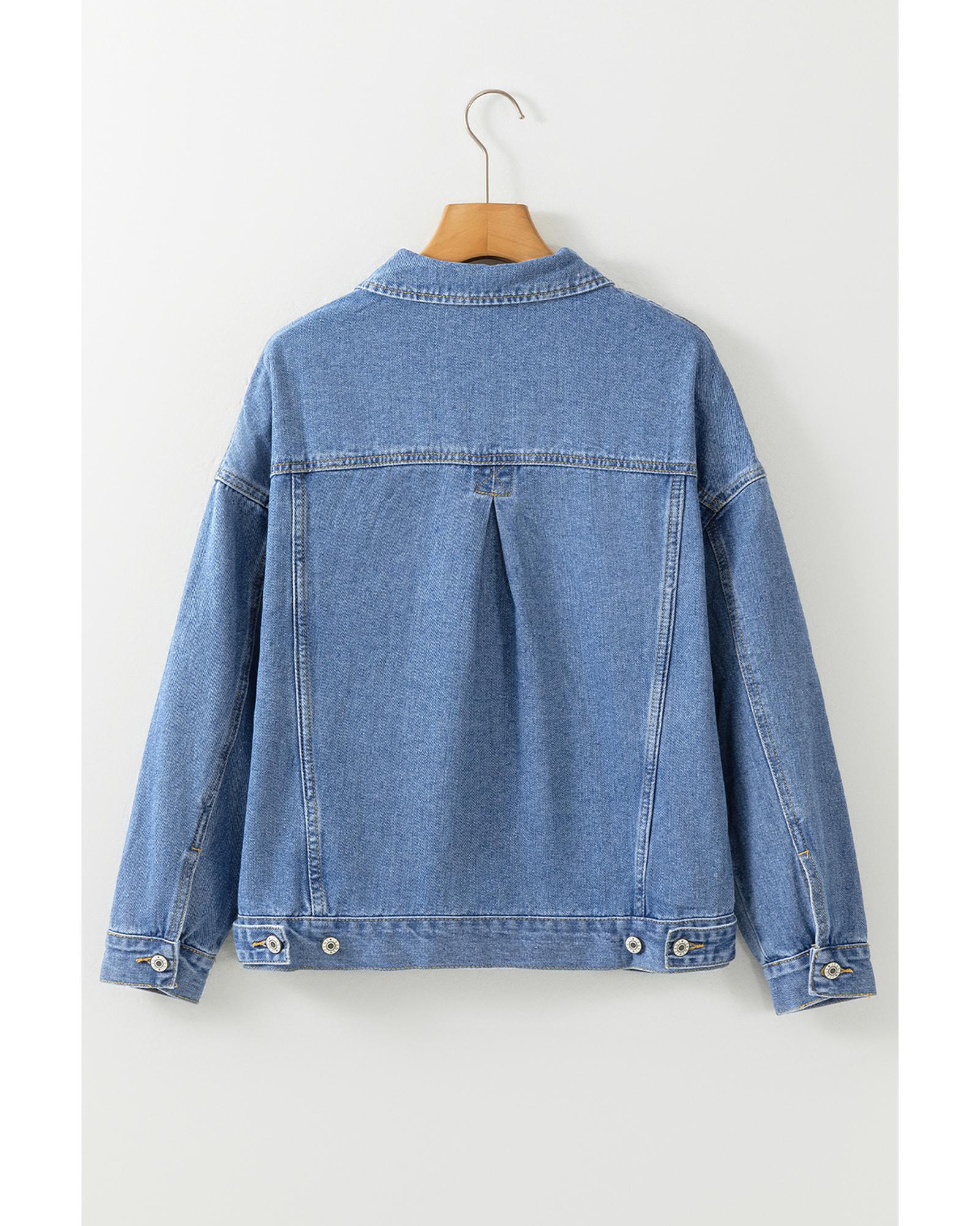 V539-AZEXDC788608-P4-L-202508310220-00 Light Blue Washed Oversize Pocketed Denim Jacket - L - Image 1