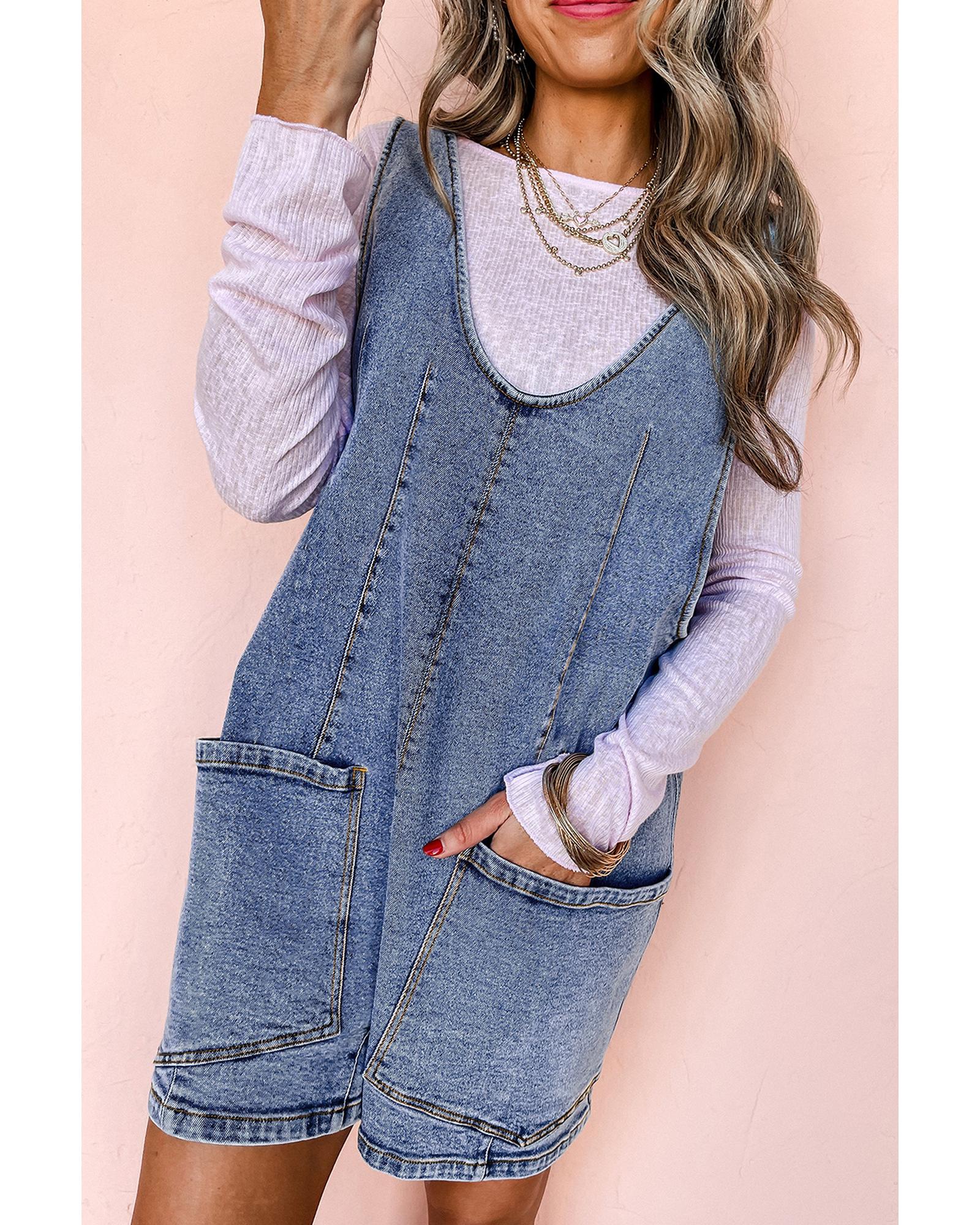 V539-AZEXDC789241-P704-L-202508310230-00 Dusk Blue Sleeveless U Neck Patched Pocket Denim Romper - L - Image 1