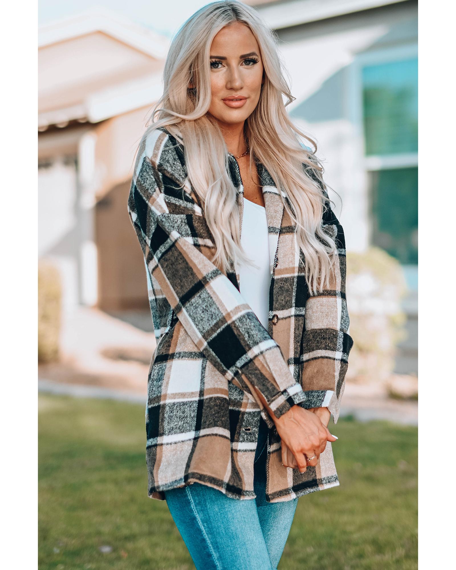 V539-AZEXDC8511482-7-M-202508301755-00 Azura Exchange Plaid Print Buttoned Shirt Jacket - M - Image 1