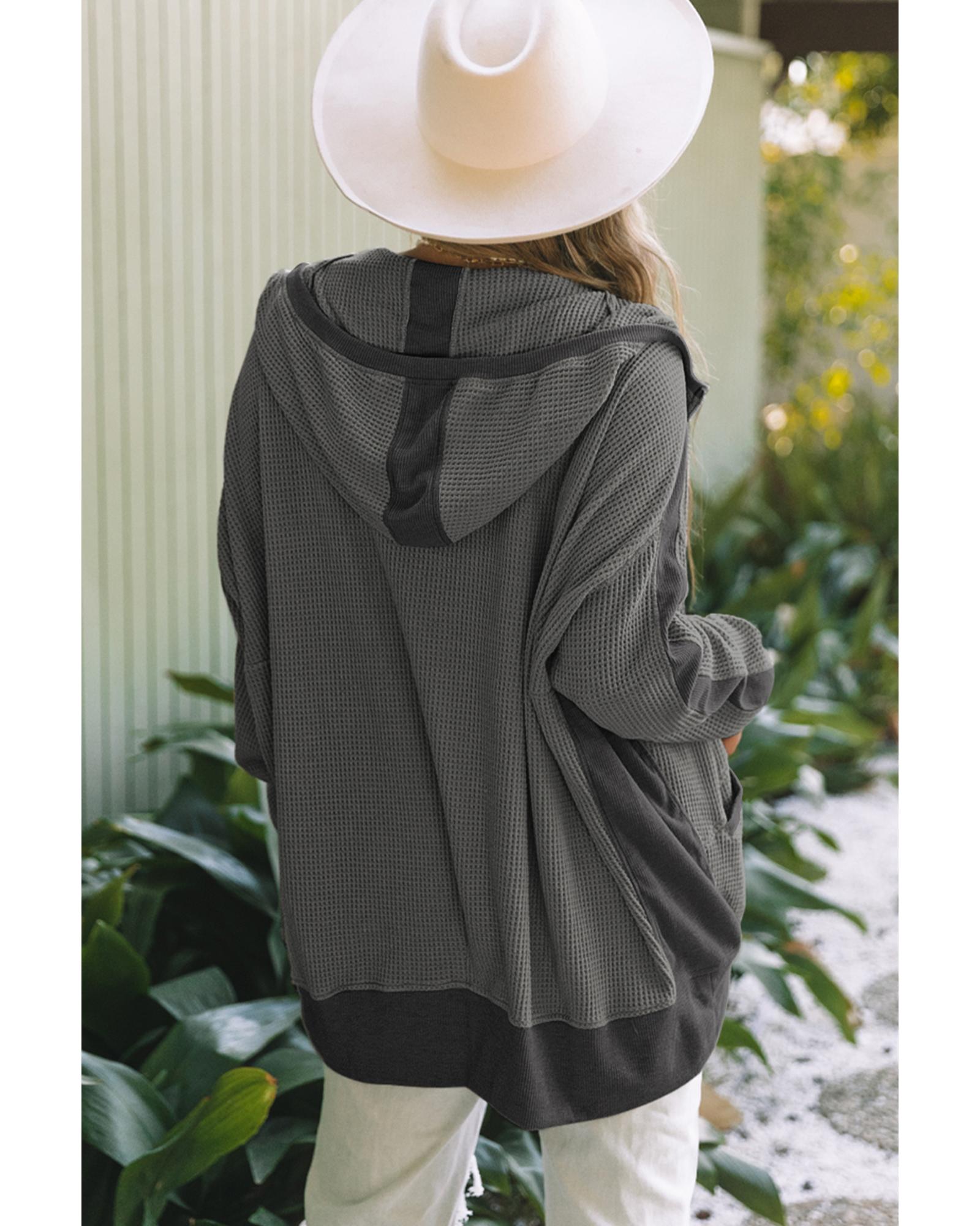 V539-AZEXDC8512739-11-S-202508291655-00 Gray Thermal Waffle Knit Full Zipper Hooded Jacket - S - Image 1