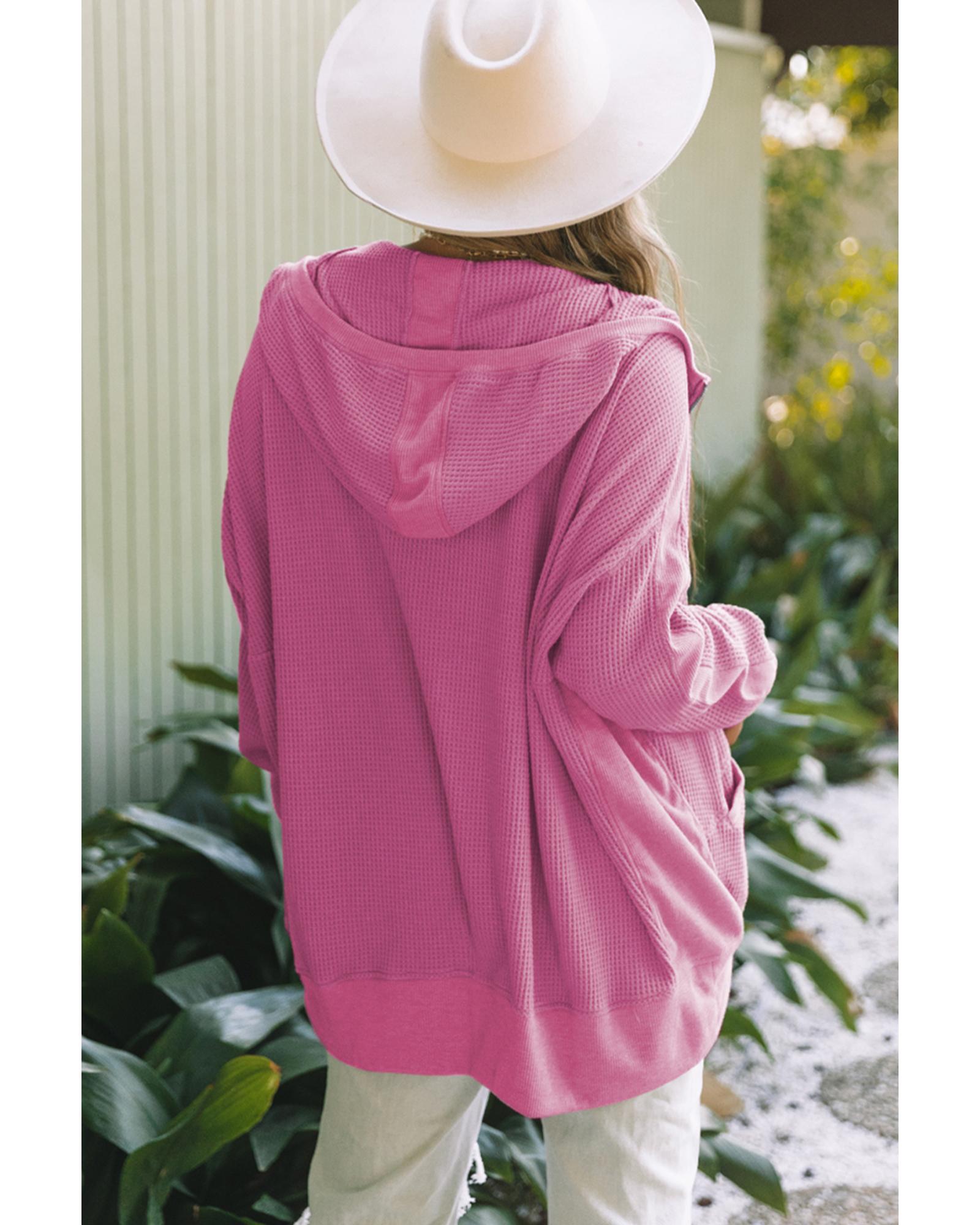 V539-AZEXDC8512739-6-S-202506151542-00 Rose Thermal Waffle Knit Full Zipper Hooded Jacket - S - Image 1