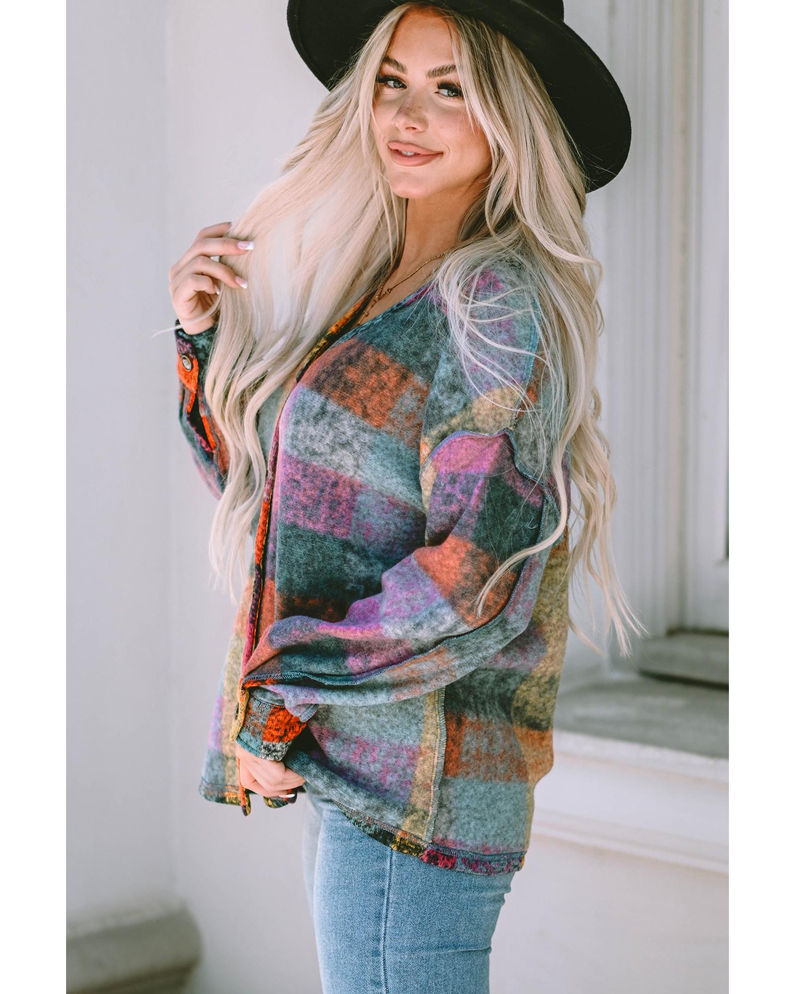 V539-AZEXDC8512765-22-S-202506151616-00 Multicolor Brushed Checked Western Buttoned Jacket - S - Image 1