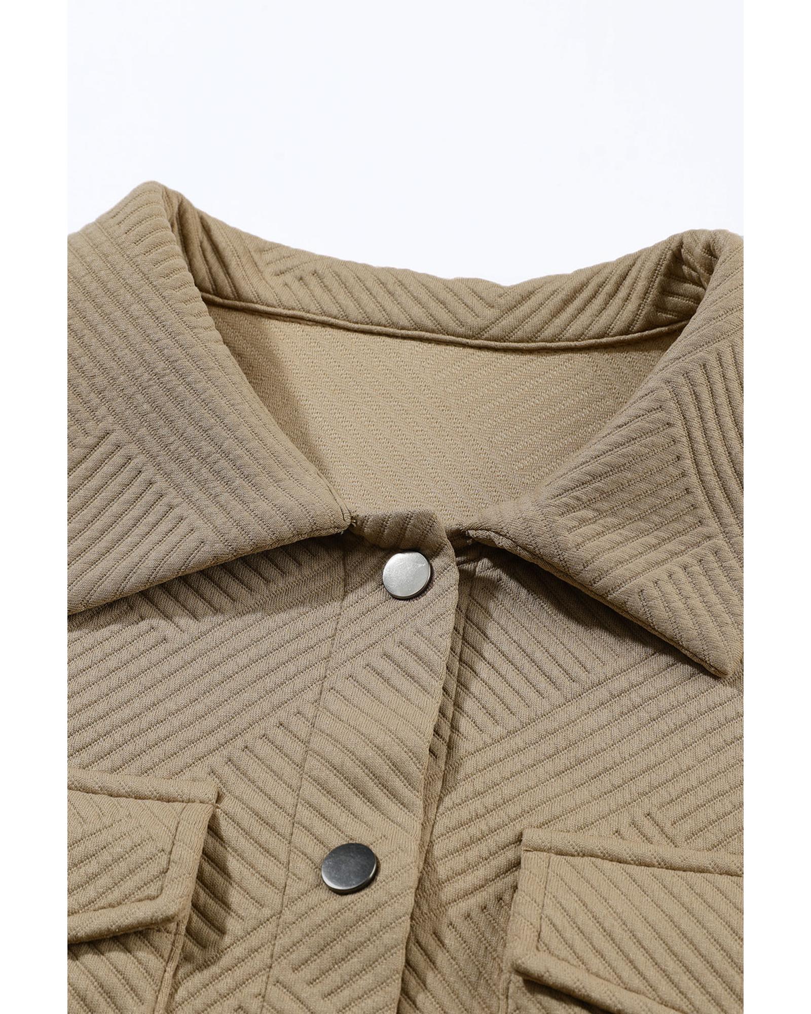 V539-AZEXDC8512943-16-L-202508301810-00 Khaki Solid Textured Flap Pocket Buttoned Shacket - L - Image 1