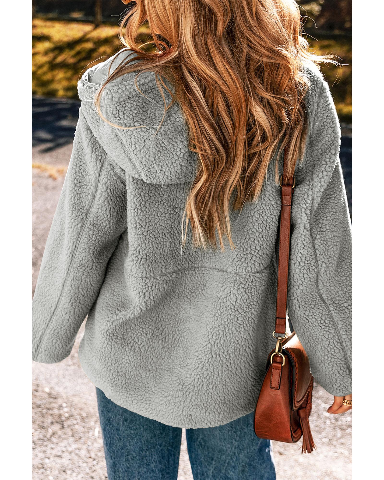 V539-AZEXDC8513251-P3011-2XL-202508302020-00 Medium Grey Fleece Zip Up Drawstring Hooded Pocketed Jacket - 2XL - Image 1