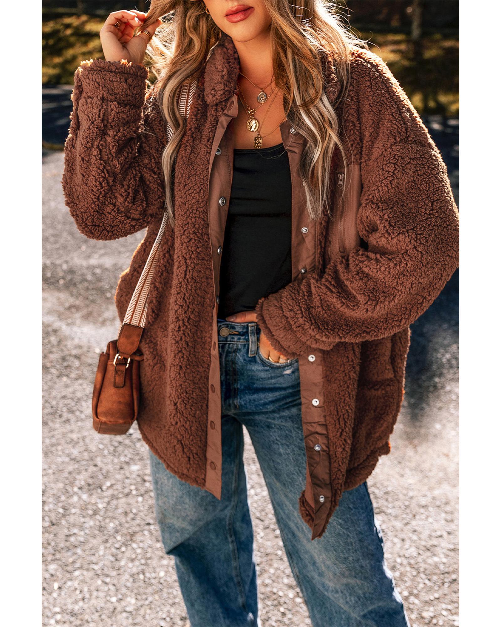 V539-AZEXDC8513315-P203-L-202508300930-00 Red Clay Faux Shearling Teddy Bear Jacket - L - Image 1