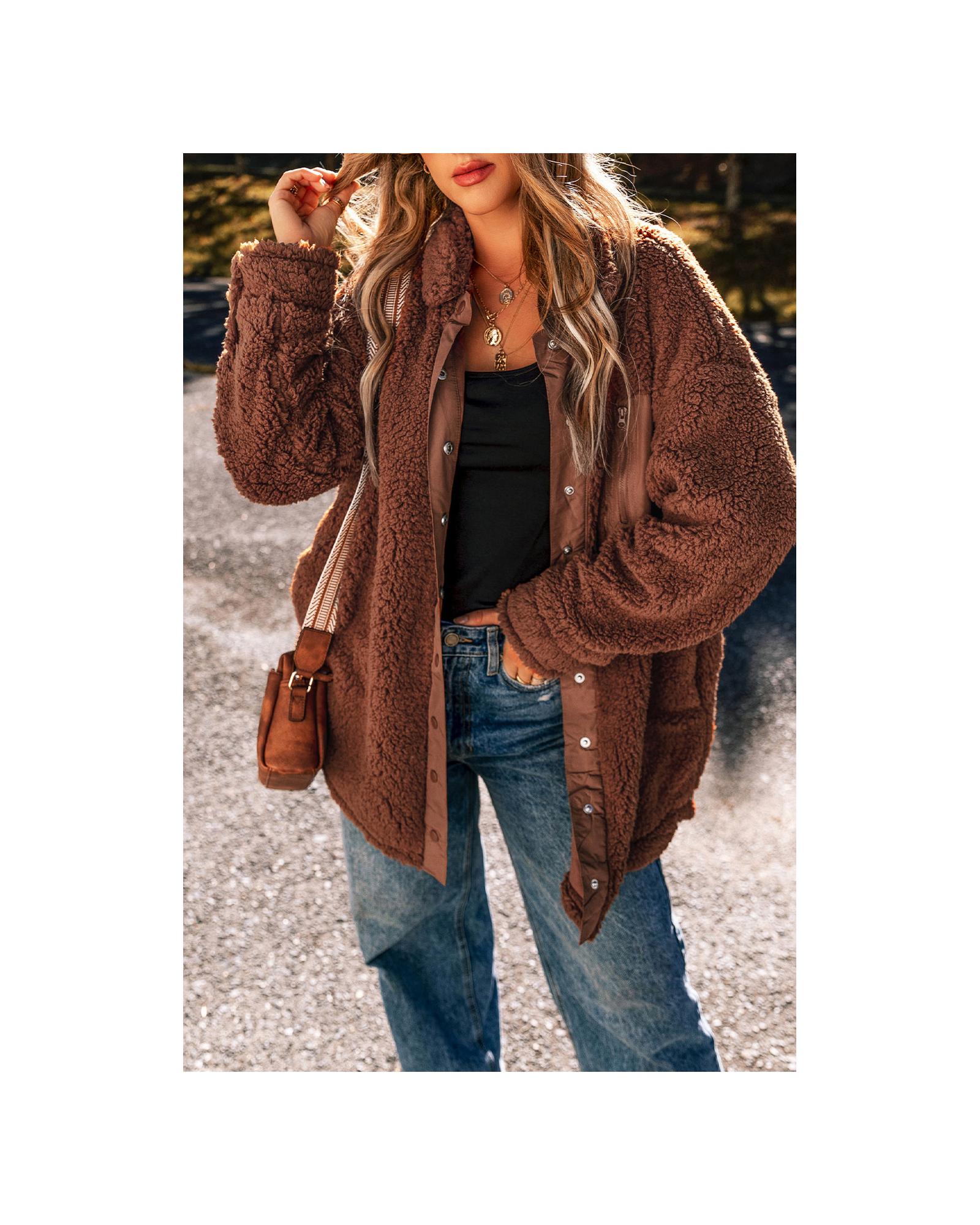 V539-AZEXDC8513315-P203-M-202508301030-00 Red Clay Faux Shearling Teddy Bear Jacket - M - Image 1