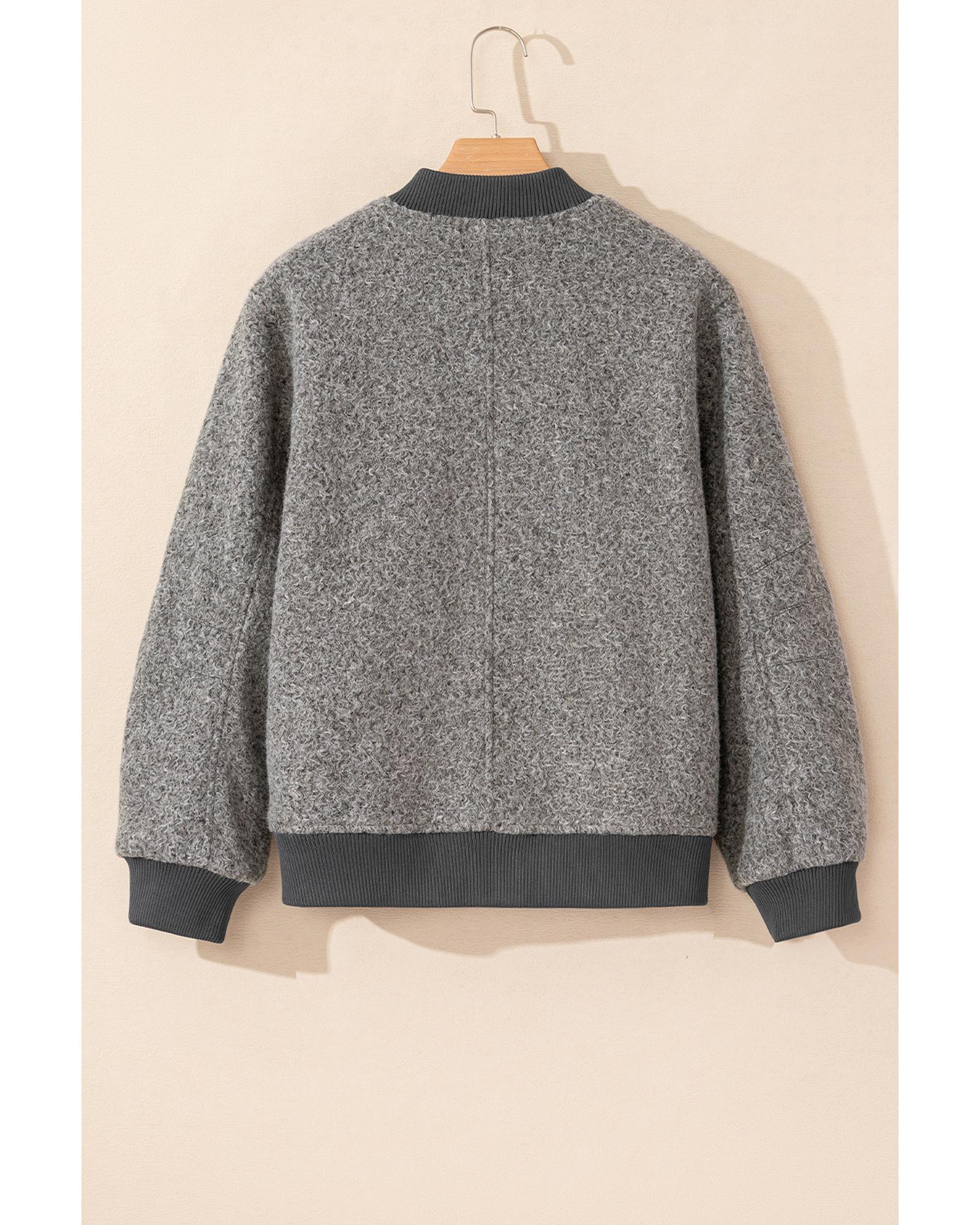 V539-AZEXDC8513321-P3011-L-202508300210-00 Medium Grey Fuzzy Zip Up Pocketed Sleeve Jacket - L - Image 1