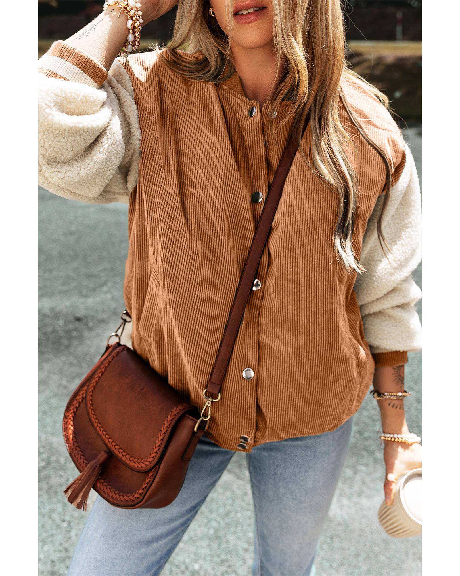 V539-AZEXDC8513339-P507-XL-202508282335-00 Buckskin Corduroy Fleece Patchwork Buttoned Bomber Jacket - XL - Image 1