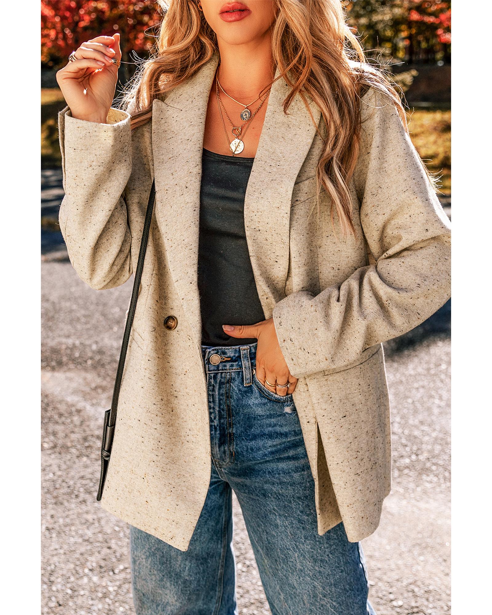 V539-AZEXDC852530-P1015-XL-202508302130-00 Oatmeal Single Breasted Elegant Suit Jacket - XL - Image 1