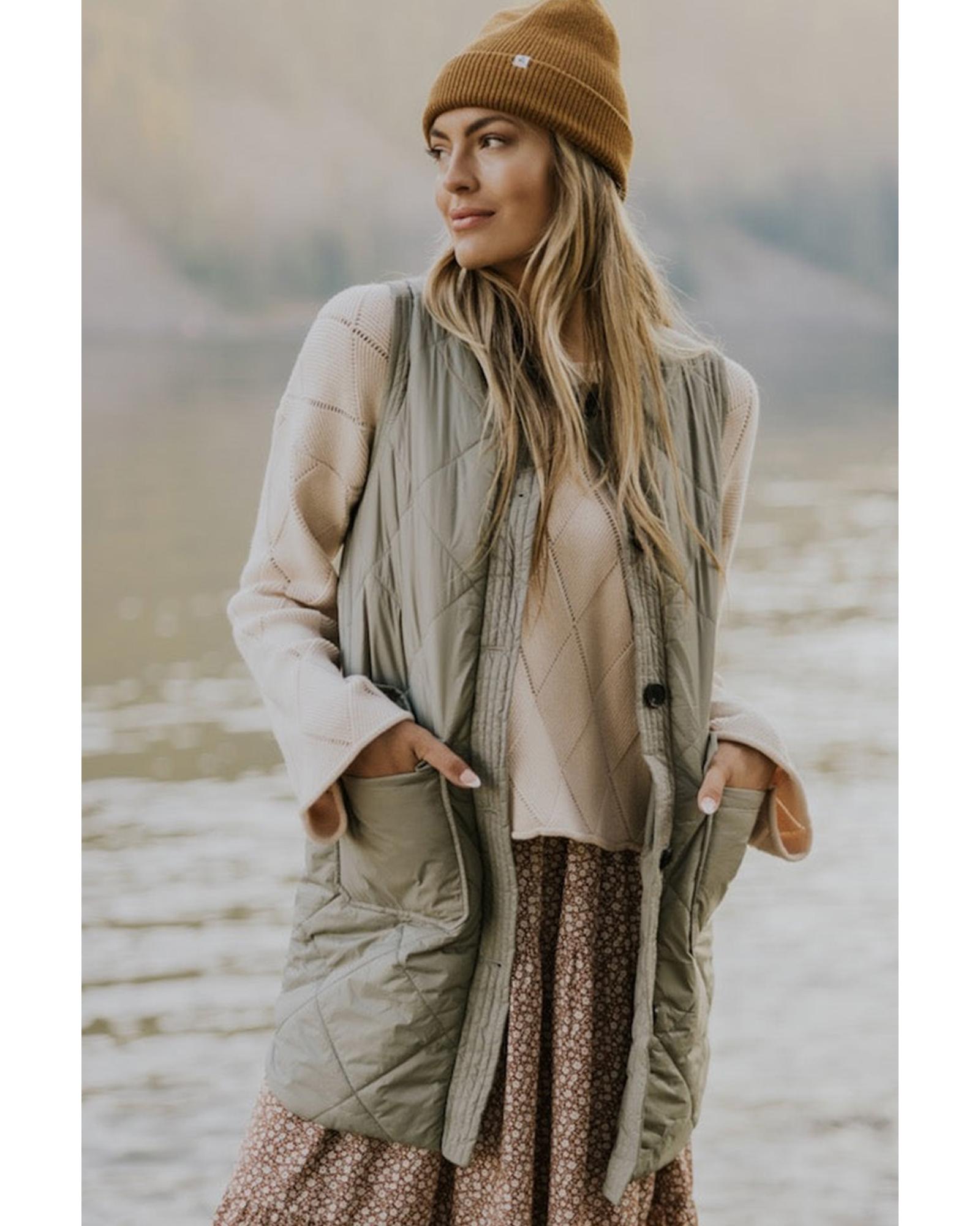 V539-AZEXDC853254-P1109-S-202506151647-00 Grass Green Quilted Long Vest Jacket with Pockets - S - Image 1