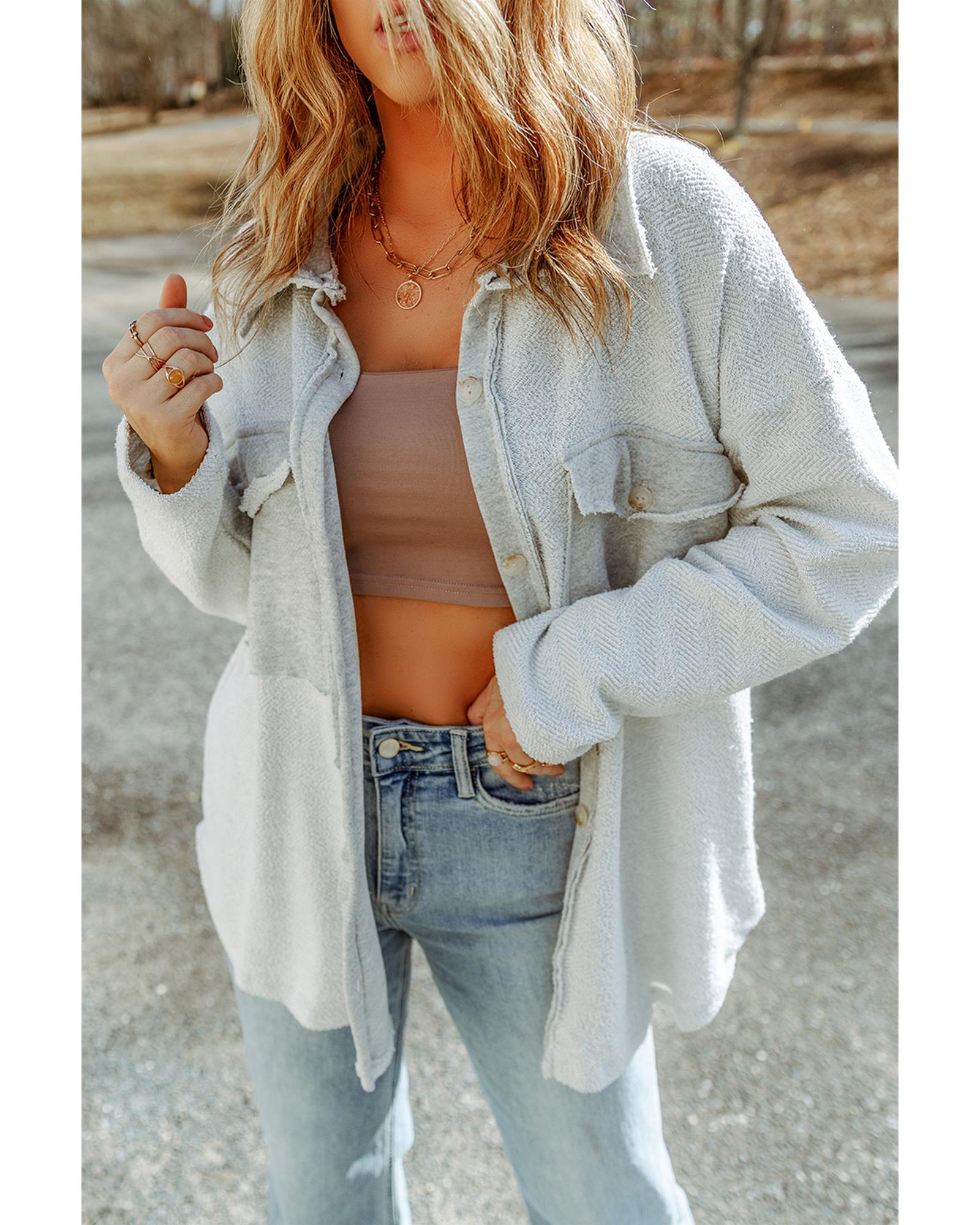 V539-AZEXDC854295-11-S-202506151512-00 Azura Exchange Gray Contrast Flap Pockets Relaxed Shacket - S - Image 1