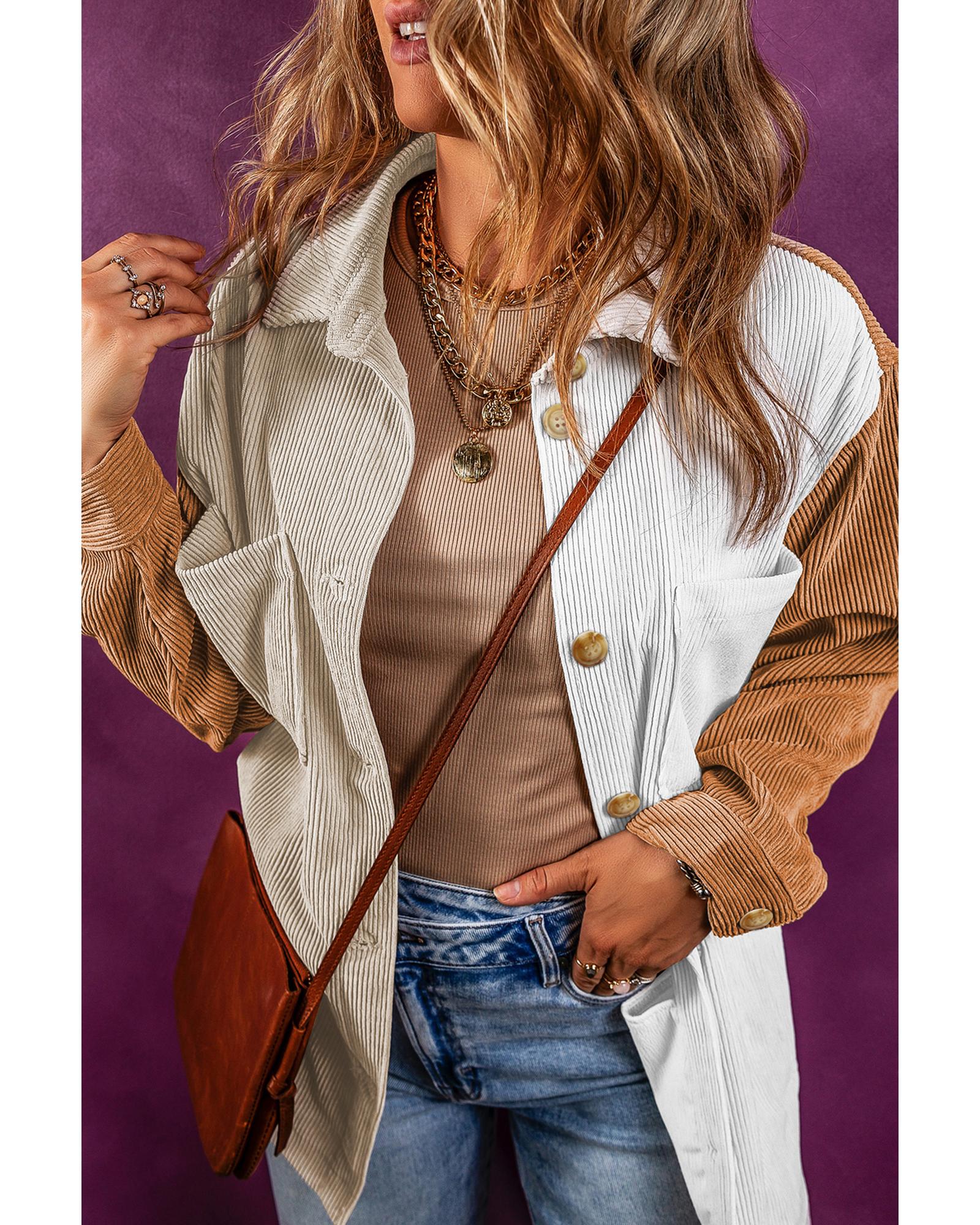 V539-AZEXDC854525-P22-XL-202508310220-00 Multicolour Corduroy Colorblock Loose Shacket - XL - Image 1