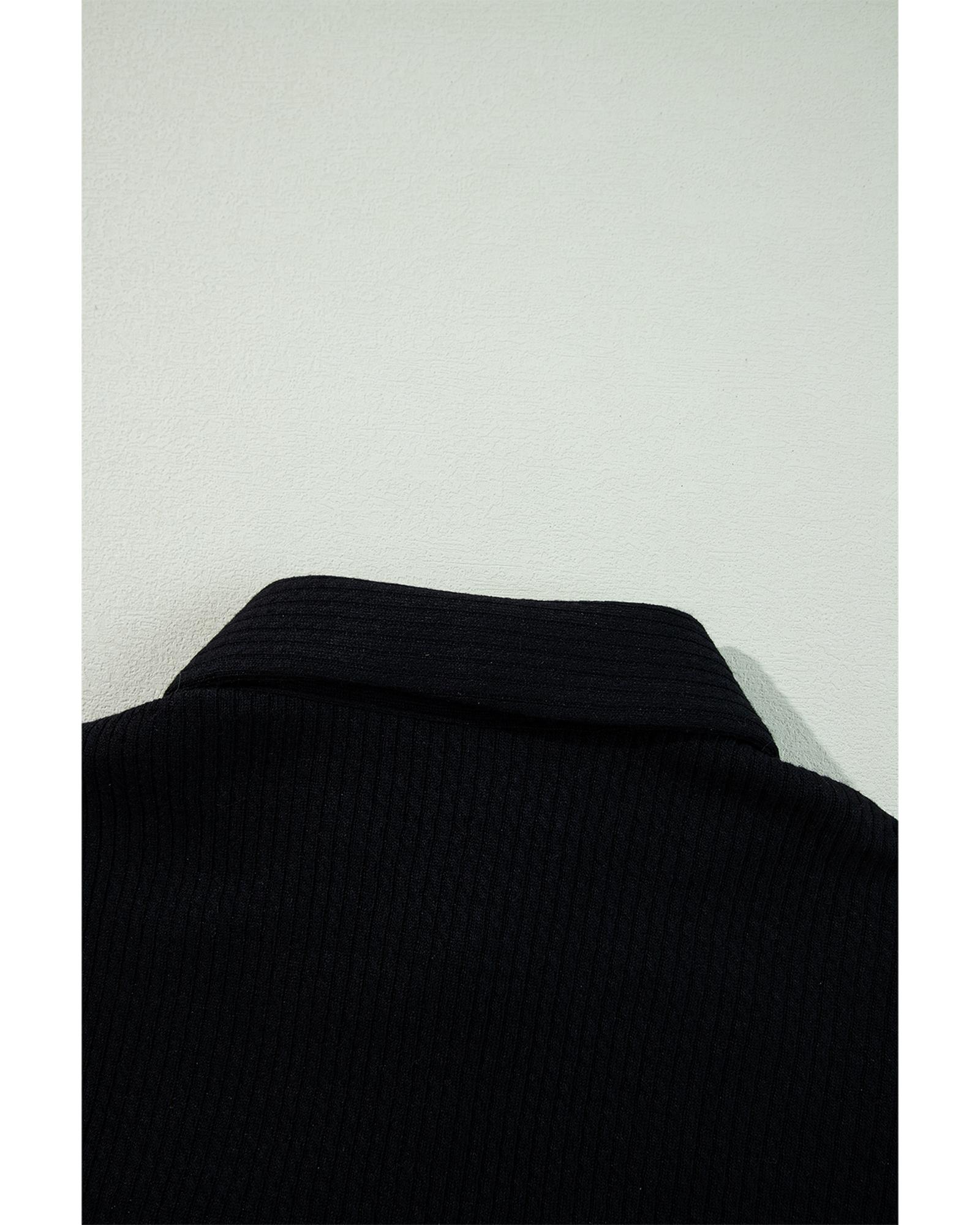 V539-AZEXDC854712-P2-S-202506152036-00 Black Solid Color Corduroy Buttoned Long Sleeve Shacket - S - Image 1