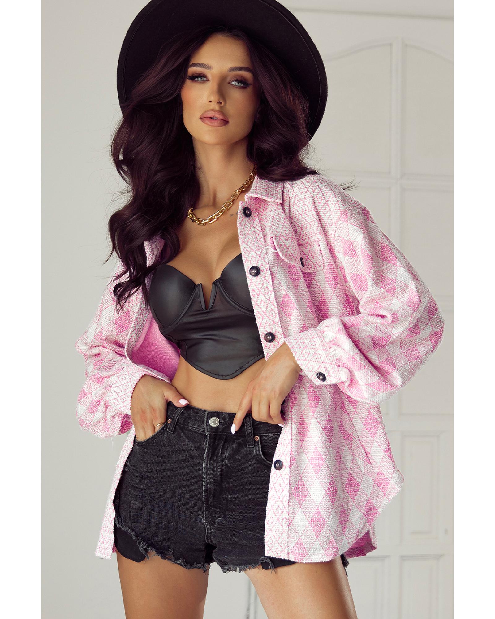 V539-AZEXDC854738-P1210-XL-202508310620-00 Delicacy Geometric Print Textured Flap Detail Shacket with Pocket - XL - Image 1