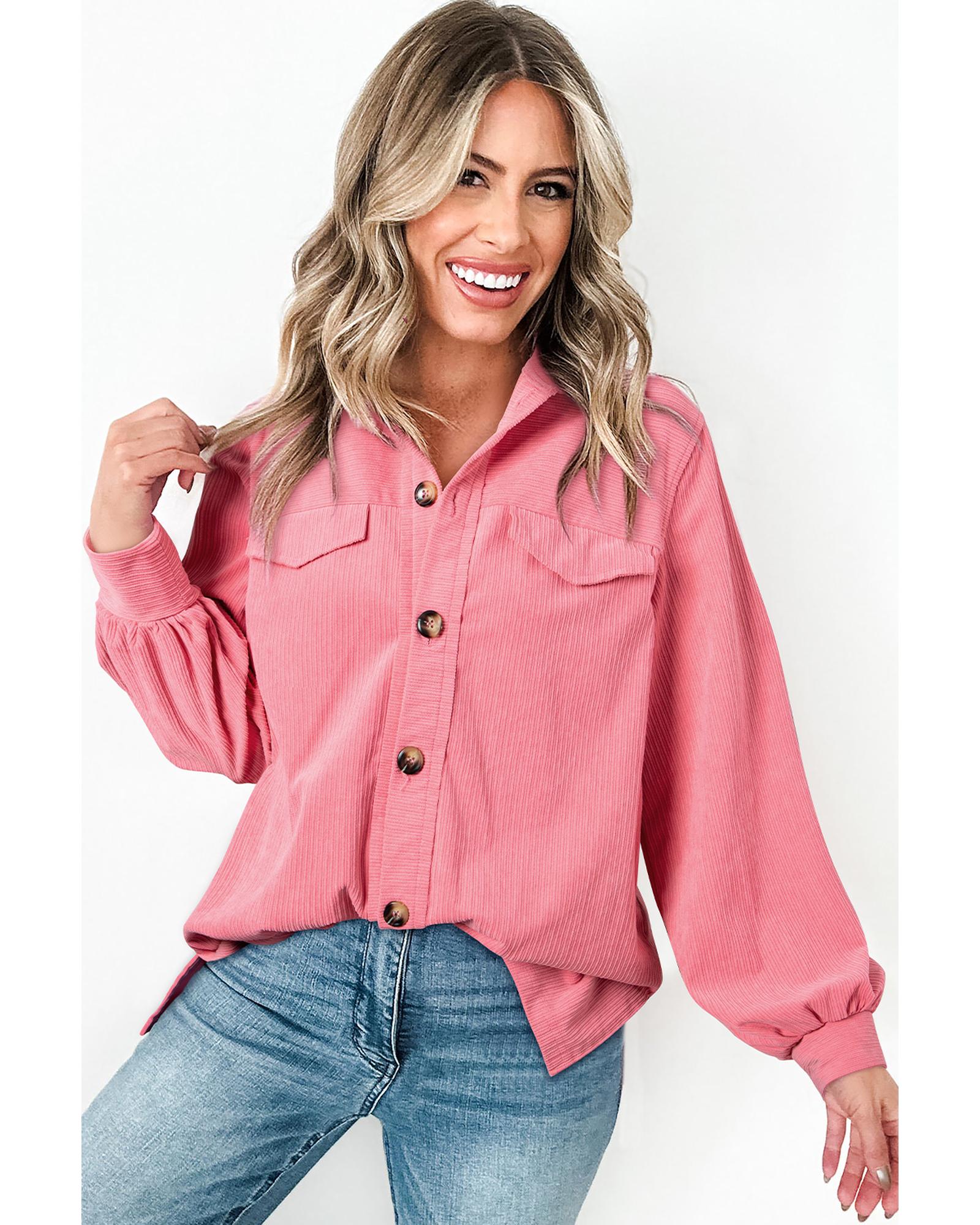 V539-AZEXDC854740-P3010-M-202508310655-00 Bonbon Corduroy Flap Detail Button Up Split Shacket - M - Image 1