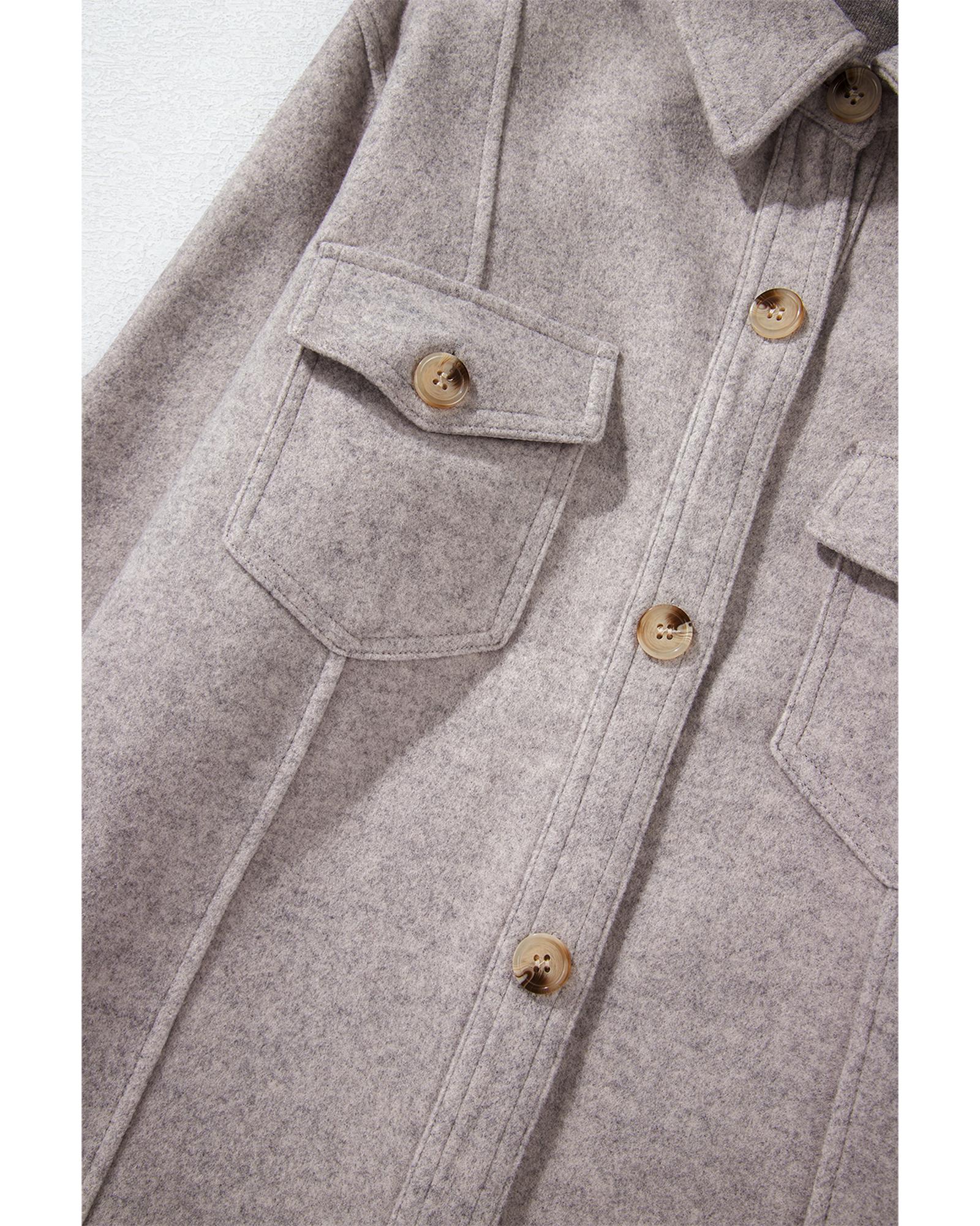 V539-AZEXDC854836-P1011-2XL-202508310510-00 Light Grey Turn Down Collar Flap Pockets Buttoned Shacket - 2XL - Image 1