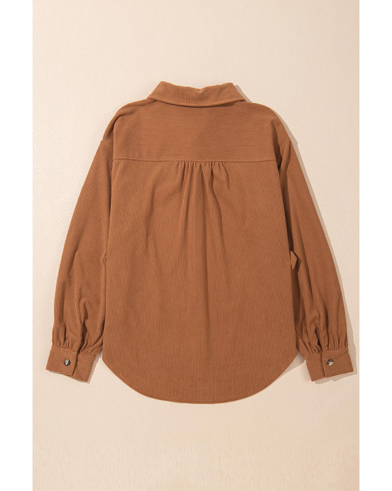 V539-AZEXDC854851-P1317-L-202508310740-00 Cinnamon Corduroy Flap Pocket Button Up Round Hem Shacket - L - Image 1