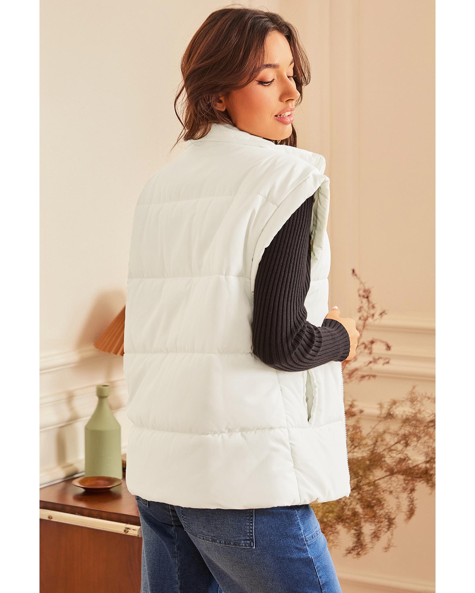 V539-AZEXDC856205-P15-XL-202508310710-00 Beige Zipper Stand Neck Oversized Puffer Vest - XL - Image 1