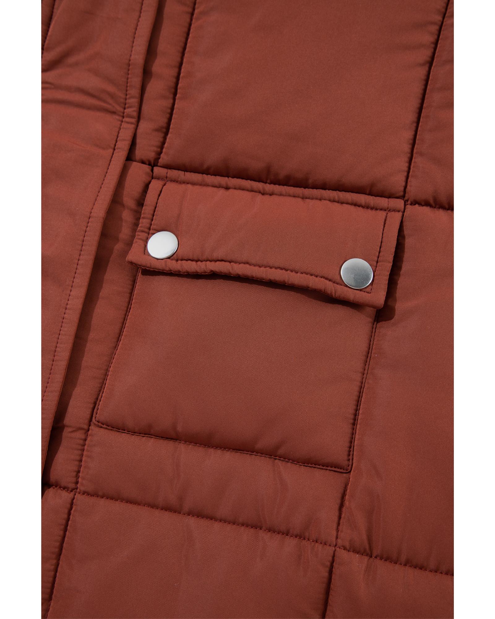 V539-AZEXDC856216-P1017-S-202506182147-00 Coffee Quilted Puffer Stand Neck Zipped Mid-length Coat - S - Image 1