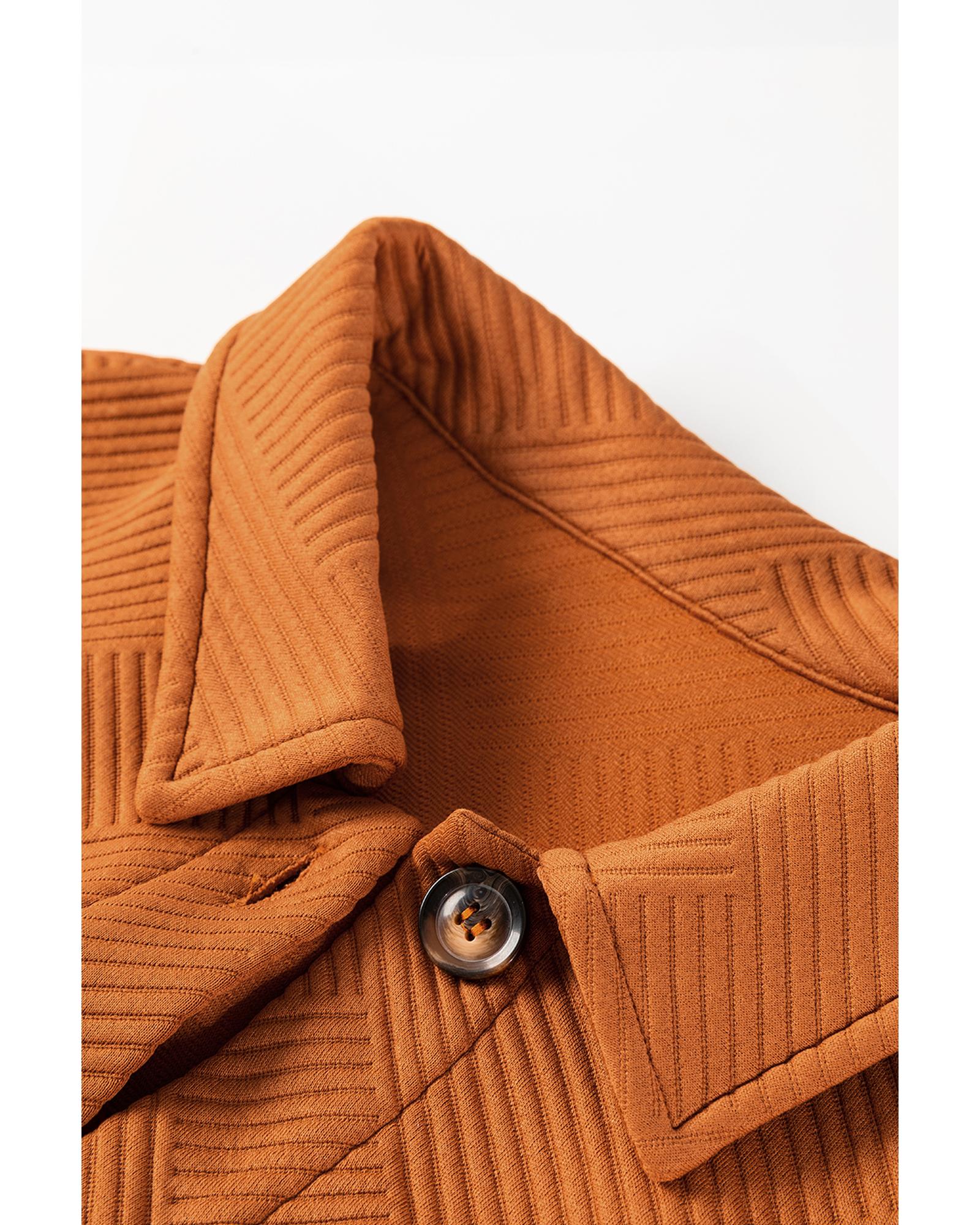 V539-AZEXDC859086-P5014-M-202508311355-00 Gold Flame Textured Collared Drop Shoulder Buttoned Front Duster Coat - M - Image 1