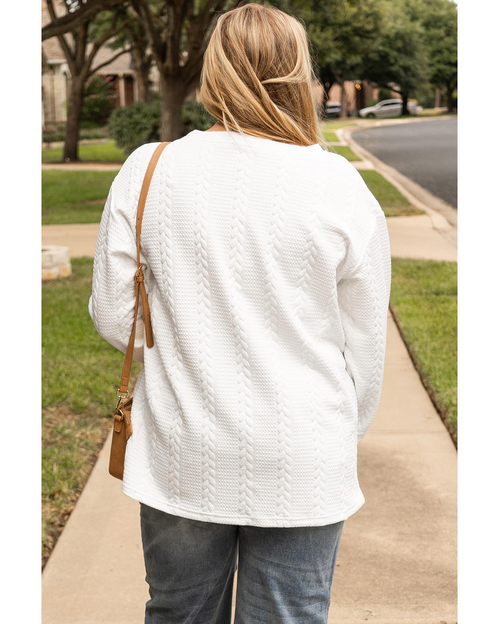 V539-AZEXPL25128303-P1-3X-202508311315-00 White Cable Textured Loose Plus Size Sweatshirt - 3X - Image 1