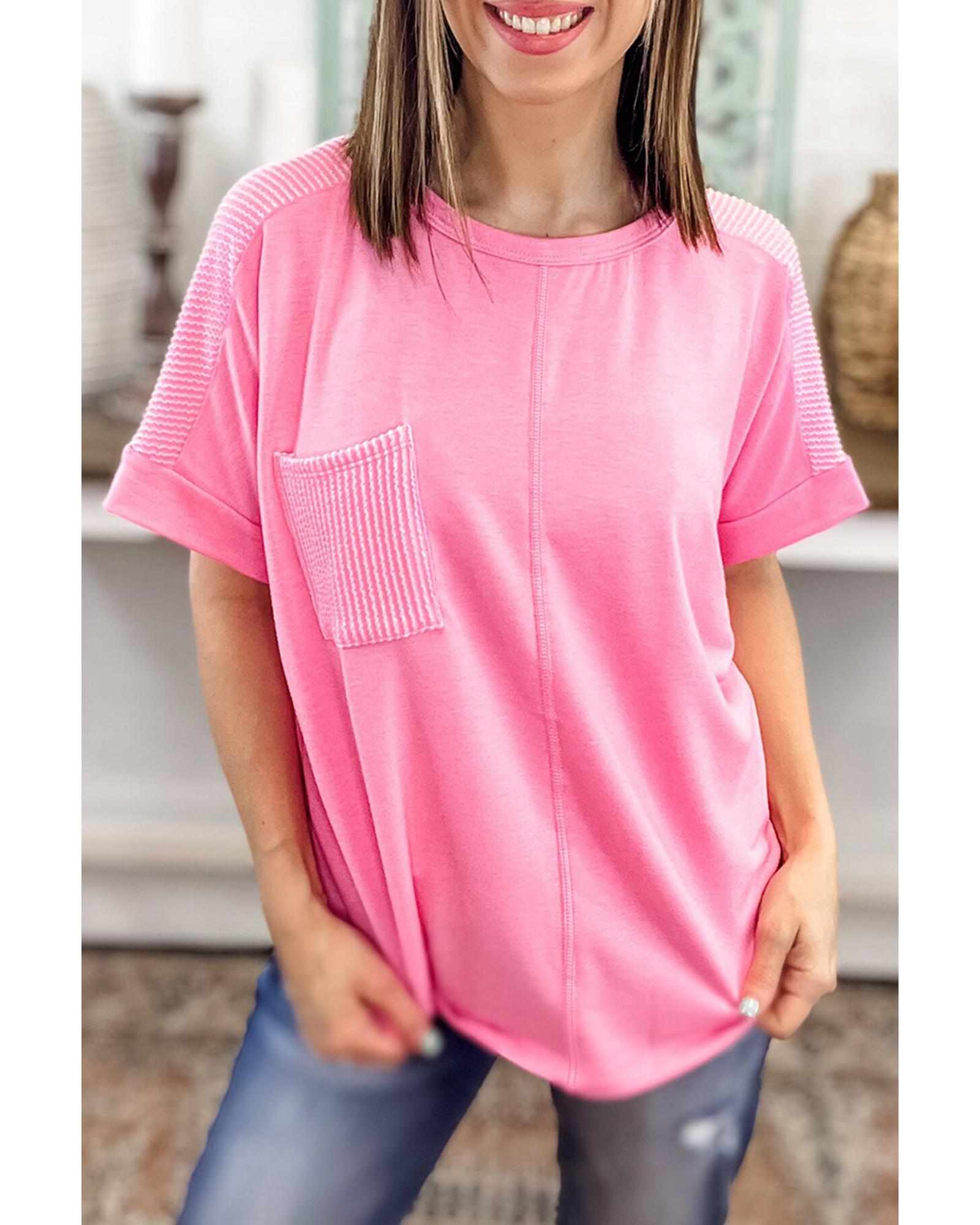 V539-AZEXPL2521527-P3010-2X-202508311325-00 Bonbon Corded Patchwork Pocketed Plus Size T Shirt - 2X - Image 1