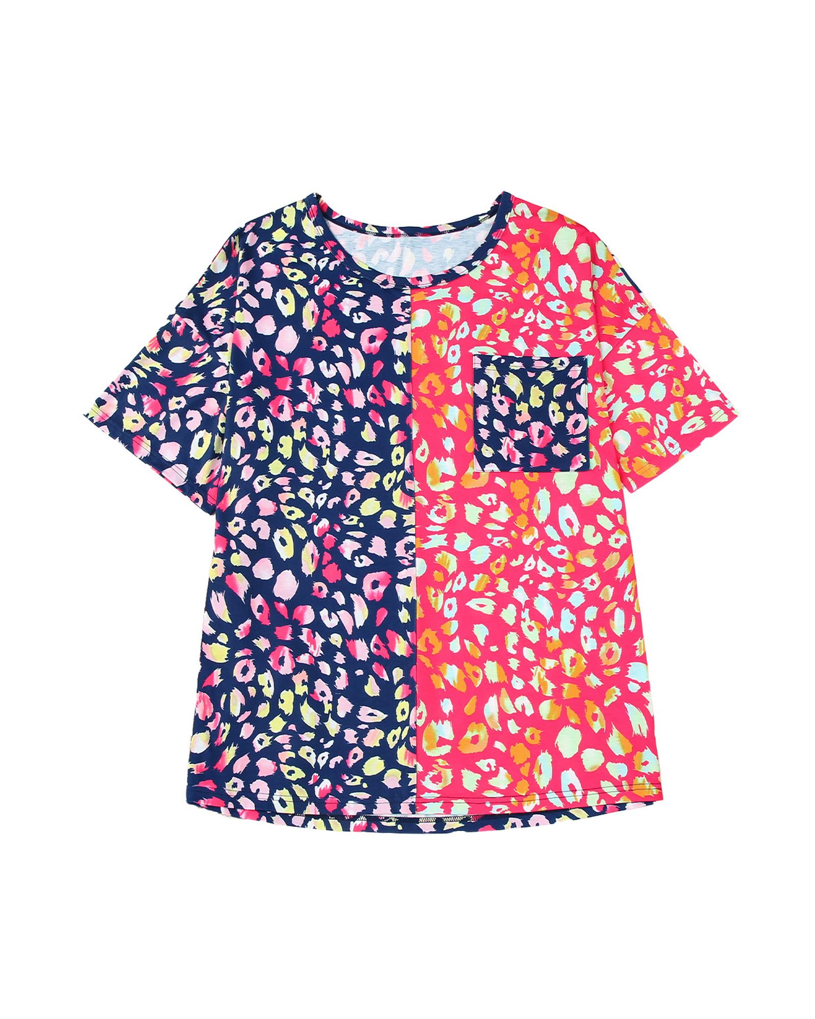 V539-AZEXPL252186-20-2X-202508310535-00 Plus Size Leopard Colorblock Short Sleeve Top - 2X - Image 1