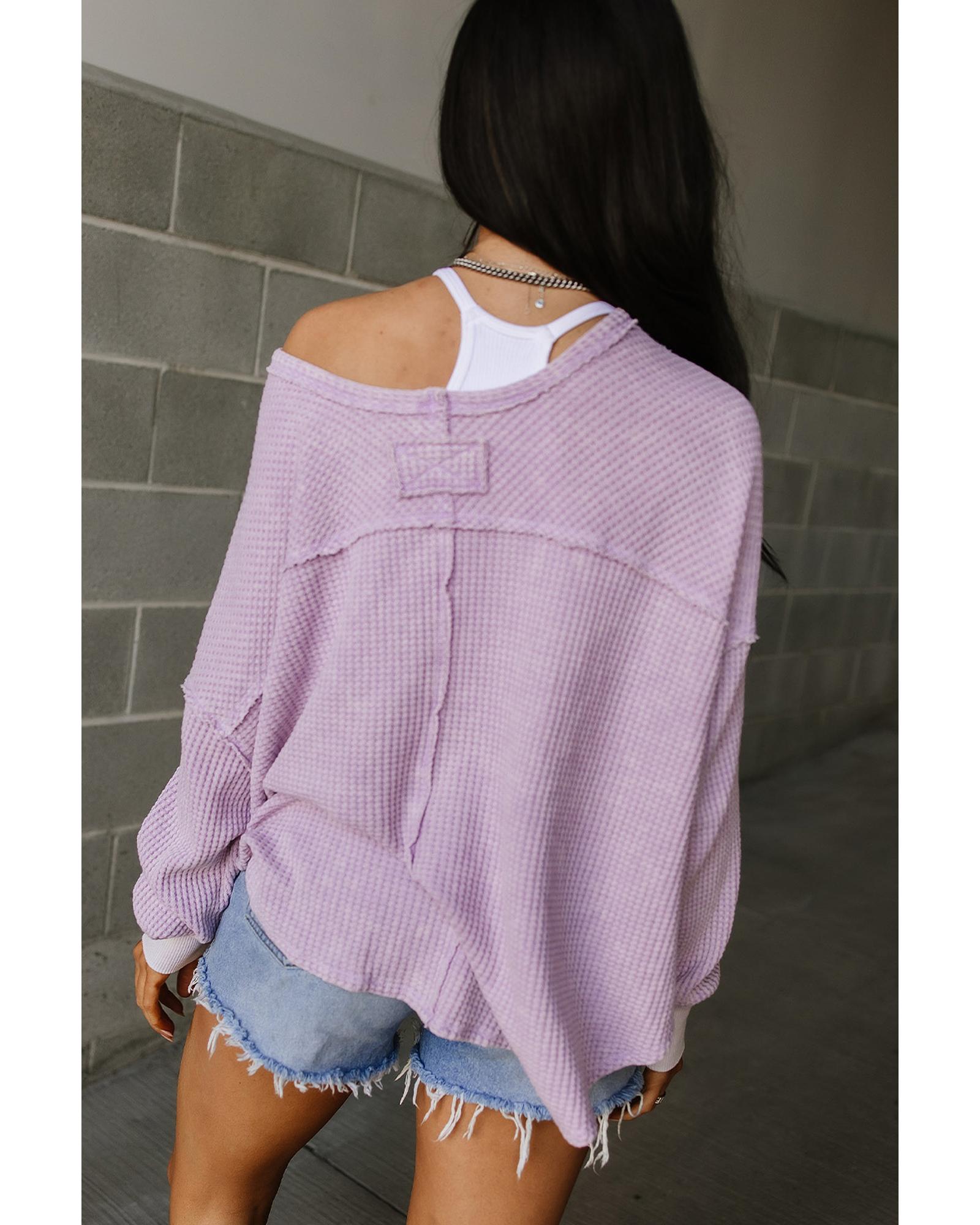 V539-AZEXPL25225995-P708-3X-202508311240-00 Orchid Petal Plus Size Waffle Knit Exposed Seam Flowy Top - 3X - Image 1