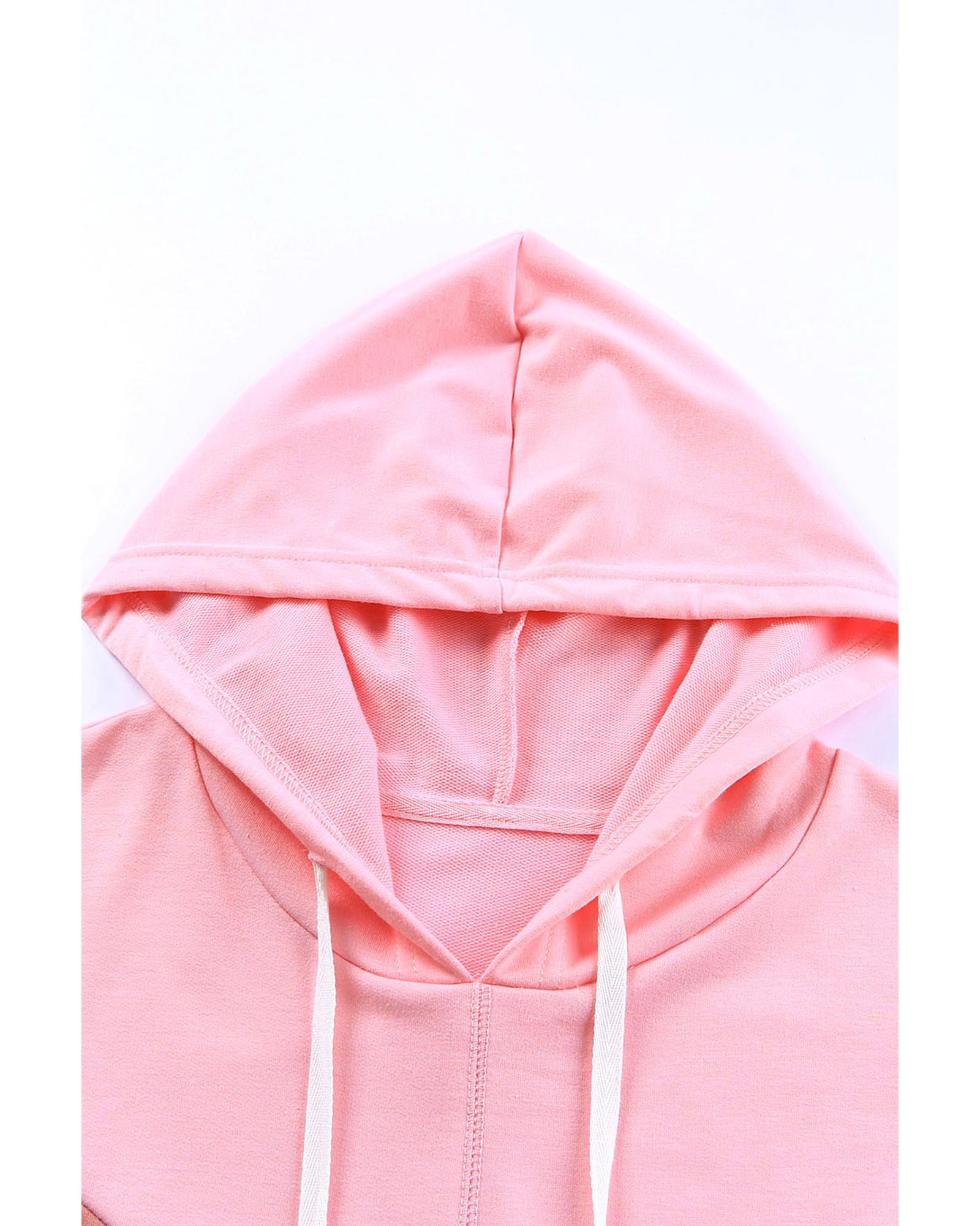 V539-AZEXPL253133-10-4X-202508311000-00 Pink Plus Size Taupe Chevron Hooded Top - 4X - Image 1