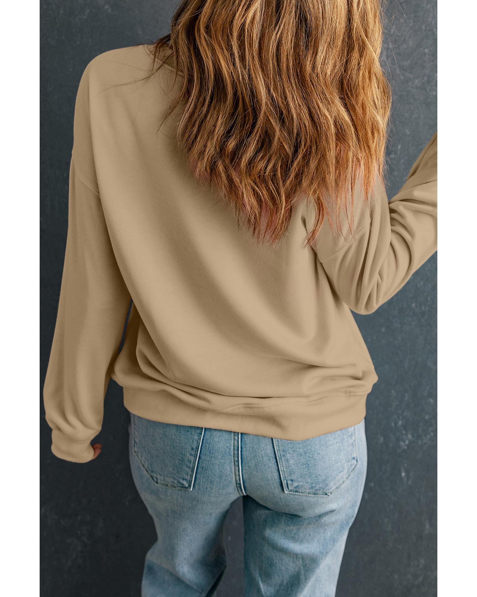 V539-AZEXPL25317184-P18-4X-202508310340-00 Apricot Solid Crew Neck Drop Shoulder Plus Size Sweatshirt - 4X - Image 1