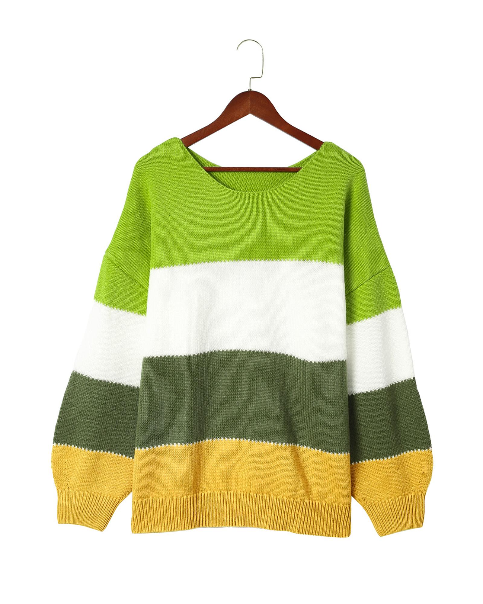 V539-AZEXPL272105-9-1X-202506151748-00 Green Plus Size Color Block Patchwork Sweater - 1X - Image 1