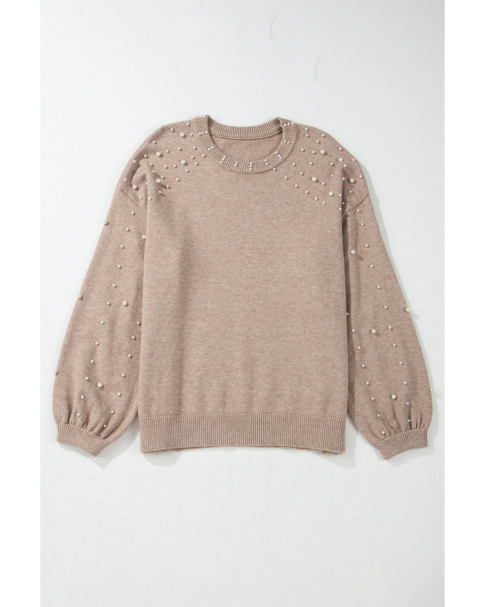 V539-AZEXPL2725140-P7016-4X-202508310140-00 Smoke Gray Pearled Drop Shoulder Plus Size Sweater - 4X - Image 1