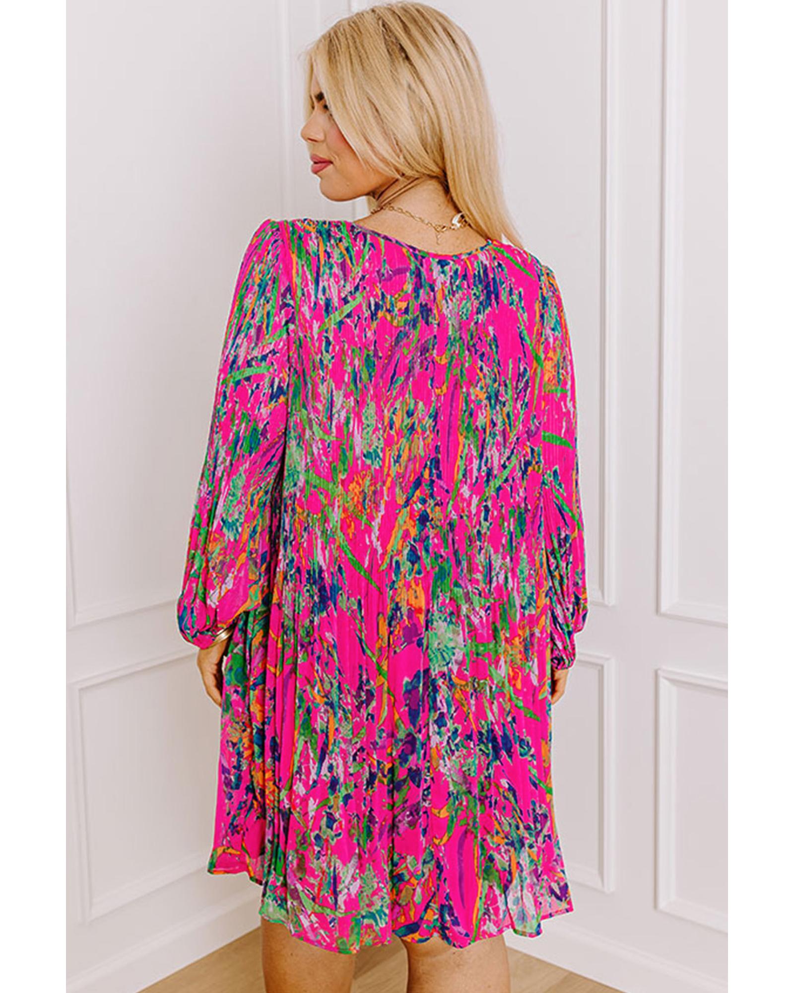 V539-AZEXPL611780-P620-3X-202508300755-00 Rose Plus Size Abstract Floral Print Pleated Loose Dress - 3X - Image 1