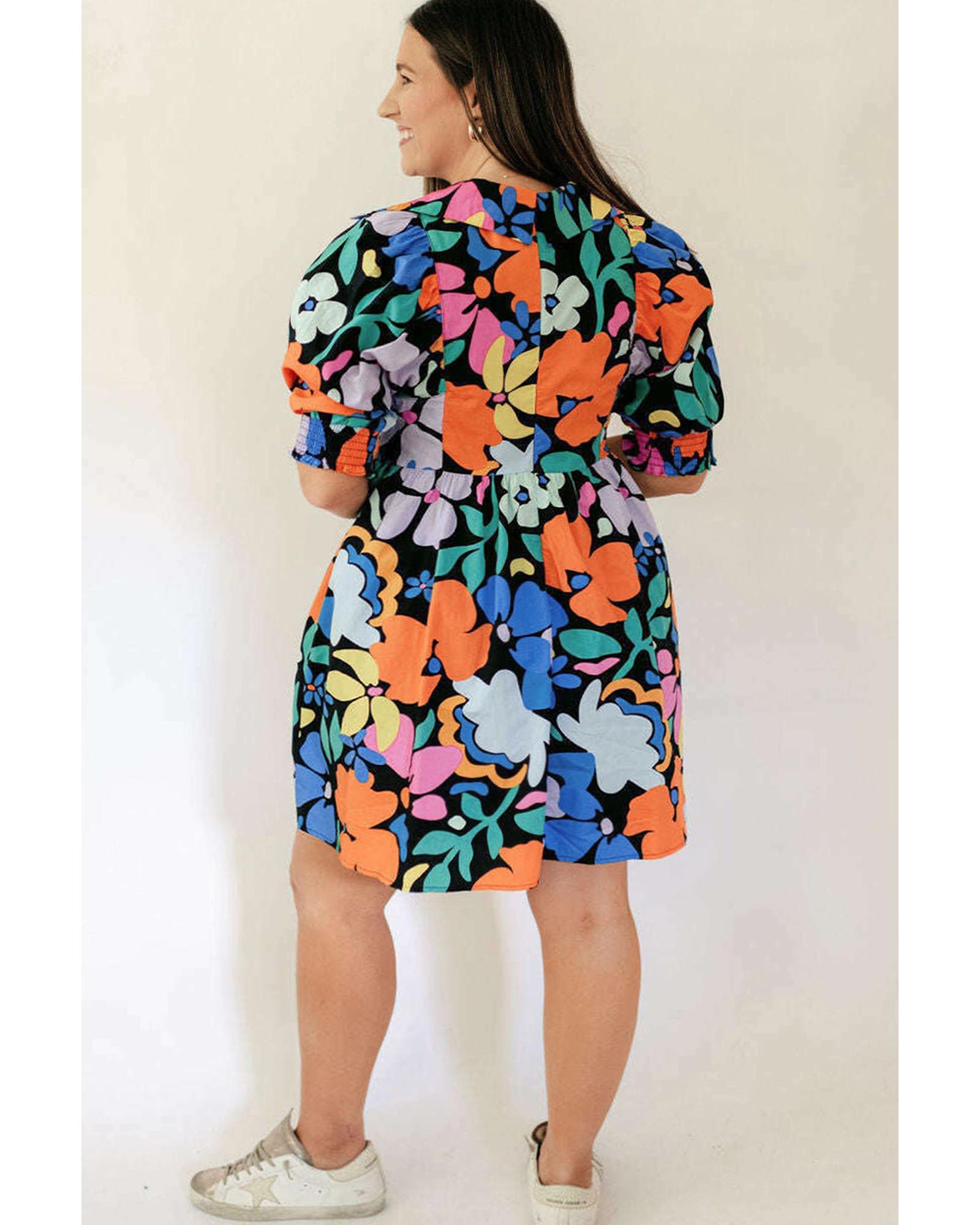 V539-AZEXPL6119274-P520-1X-202506152227-00 Blue Split Neck Collared Plus Floral Dress - 1X - Image 1