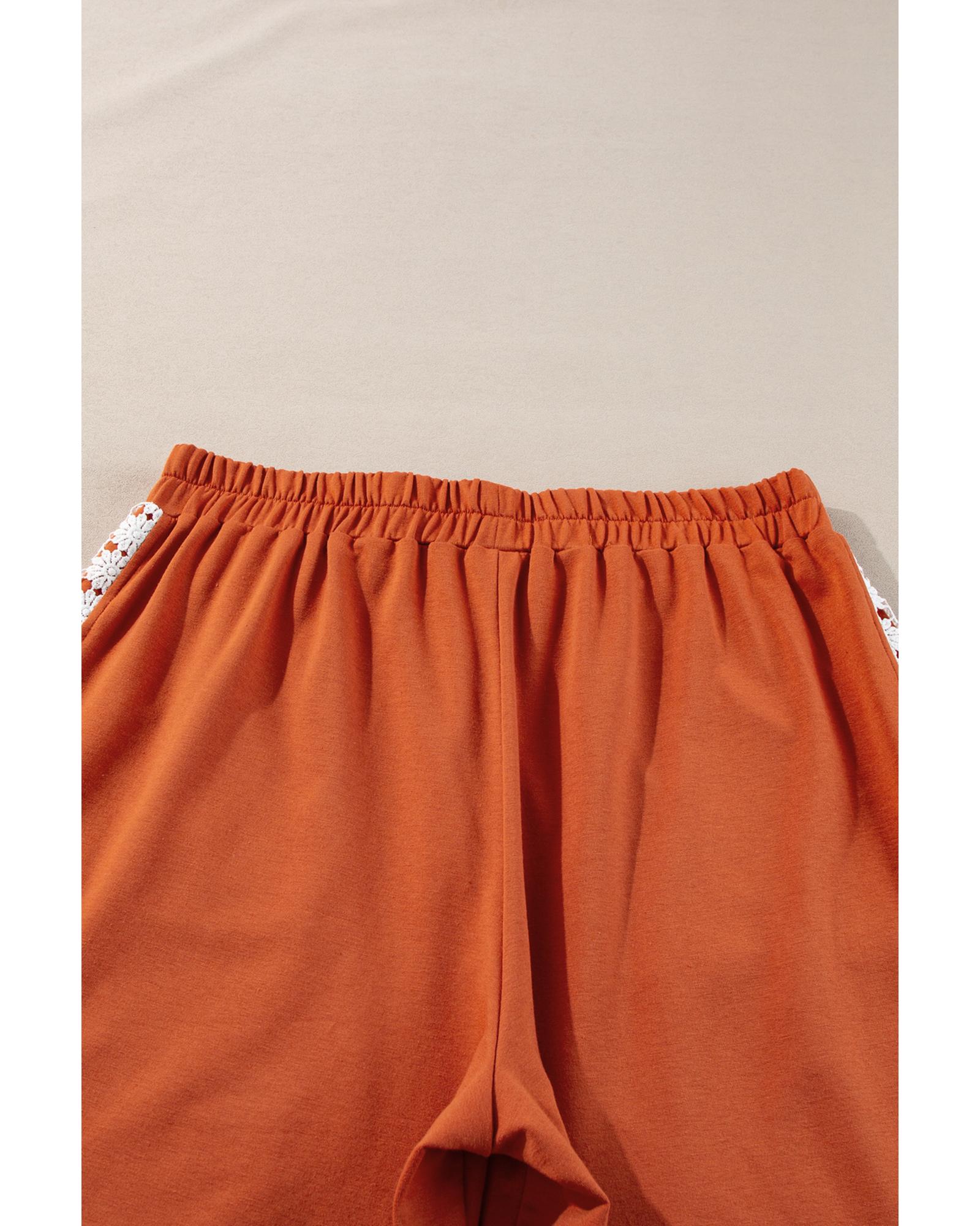 V539-AZEXPL771383-P5014-3X-202508301040-00 Azura Exchange Gold Flame Plus Size Floral Crochet Patch Drawstring Wide Leg Pants - 3X - Image 1