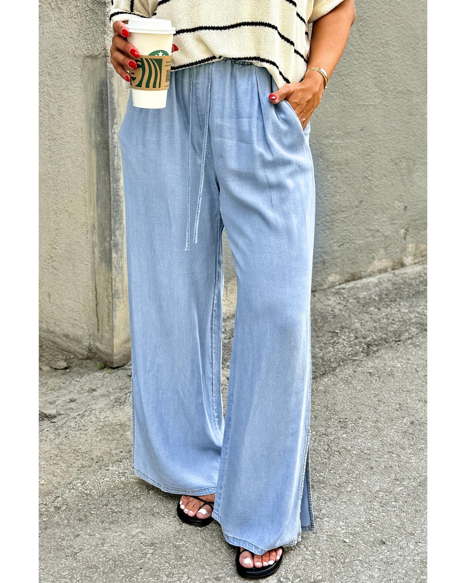 V539-AZEXPL787207-P804-4X-202508301055-00 Beau Blue Casual Wide Slit Leg High Waist Loose Plus Size Jeans - 4X - Image 1