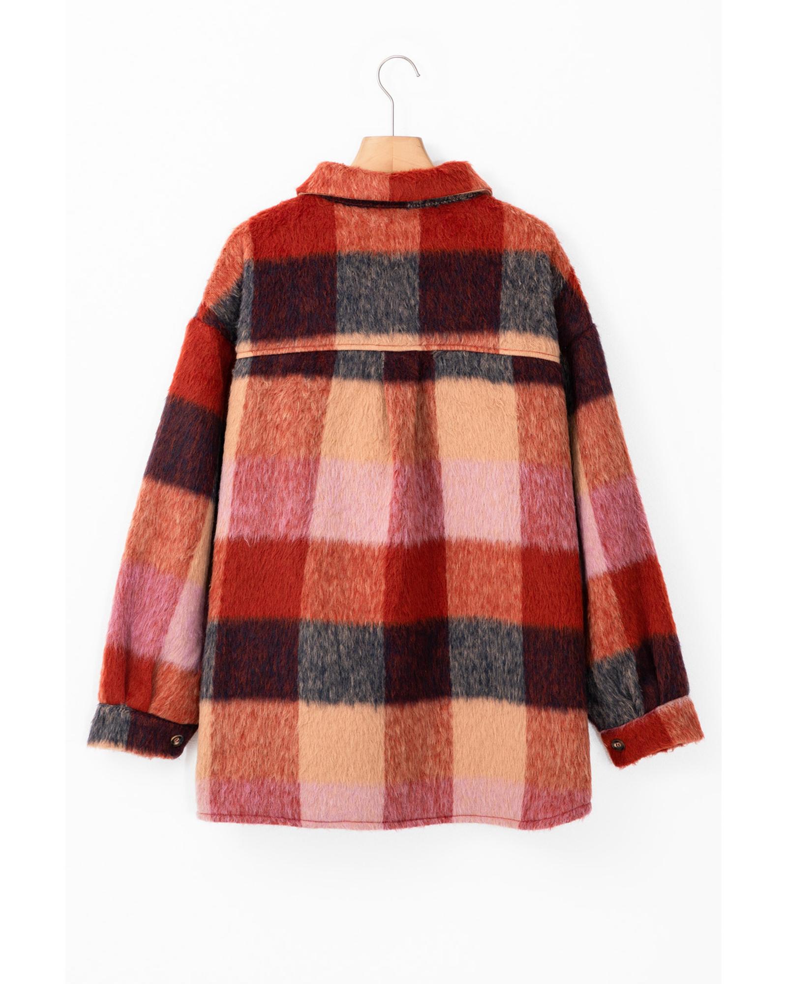 V539-AZEXPL851246-P1420-2X-202508301540-00 Orange Plaid Print Flap Pockets Buttoned Casual Plus Size Jacket - 2X - Image 1