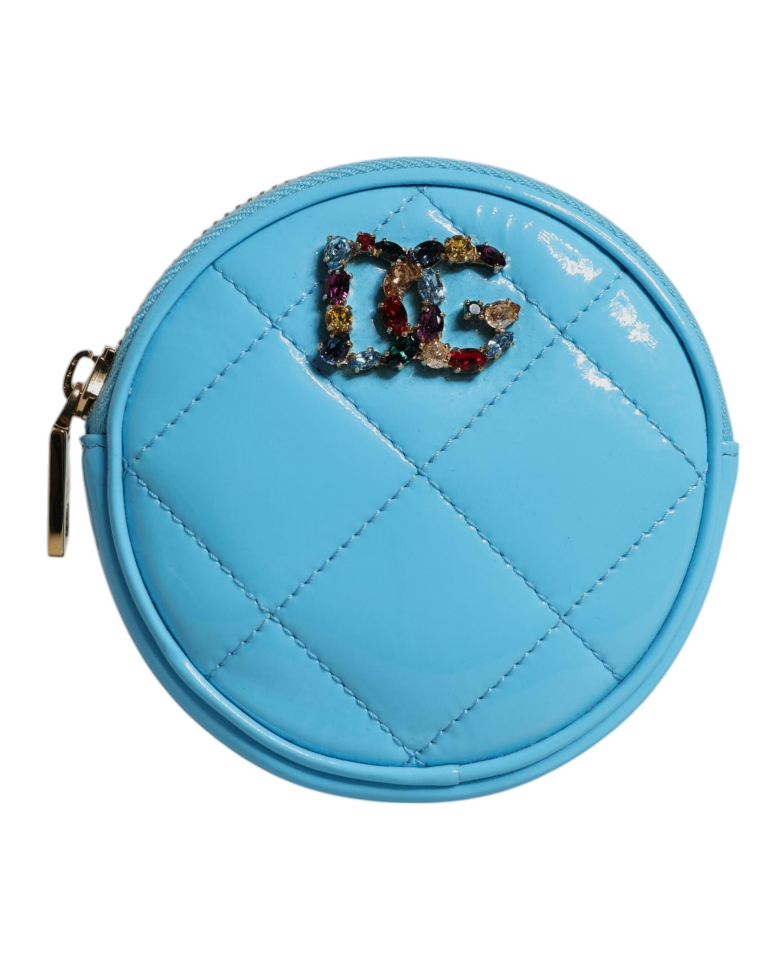 V539-BAG4269-202506160317-00 Dolce & Gabbana Women's Light Blue Lamb Leather DG Crystal Round Coin Purse Wallet - One Size - Image 1
