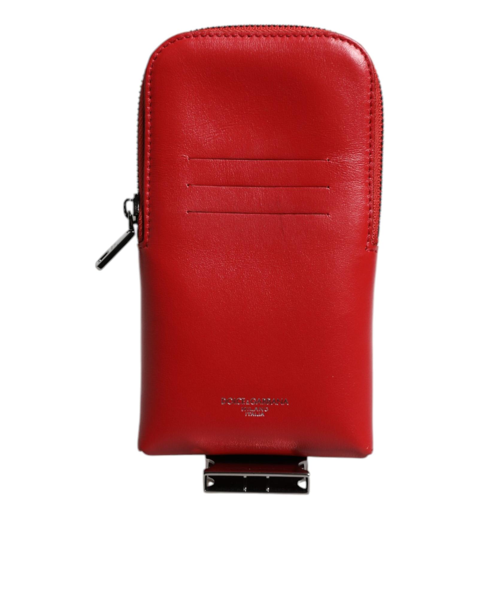 V539-BAG4739-202506160007-00 Dolce & Gabbana Men's Red Leather Logo Zip Around Card Holder Wide Strap Wallet (Copy) - One Size - Image 1