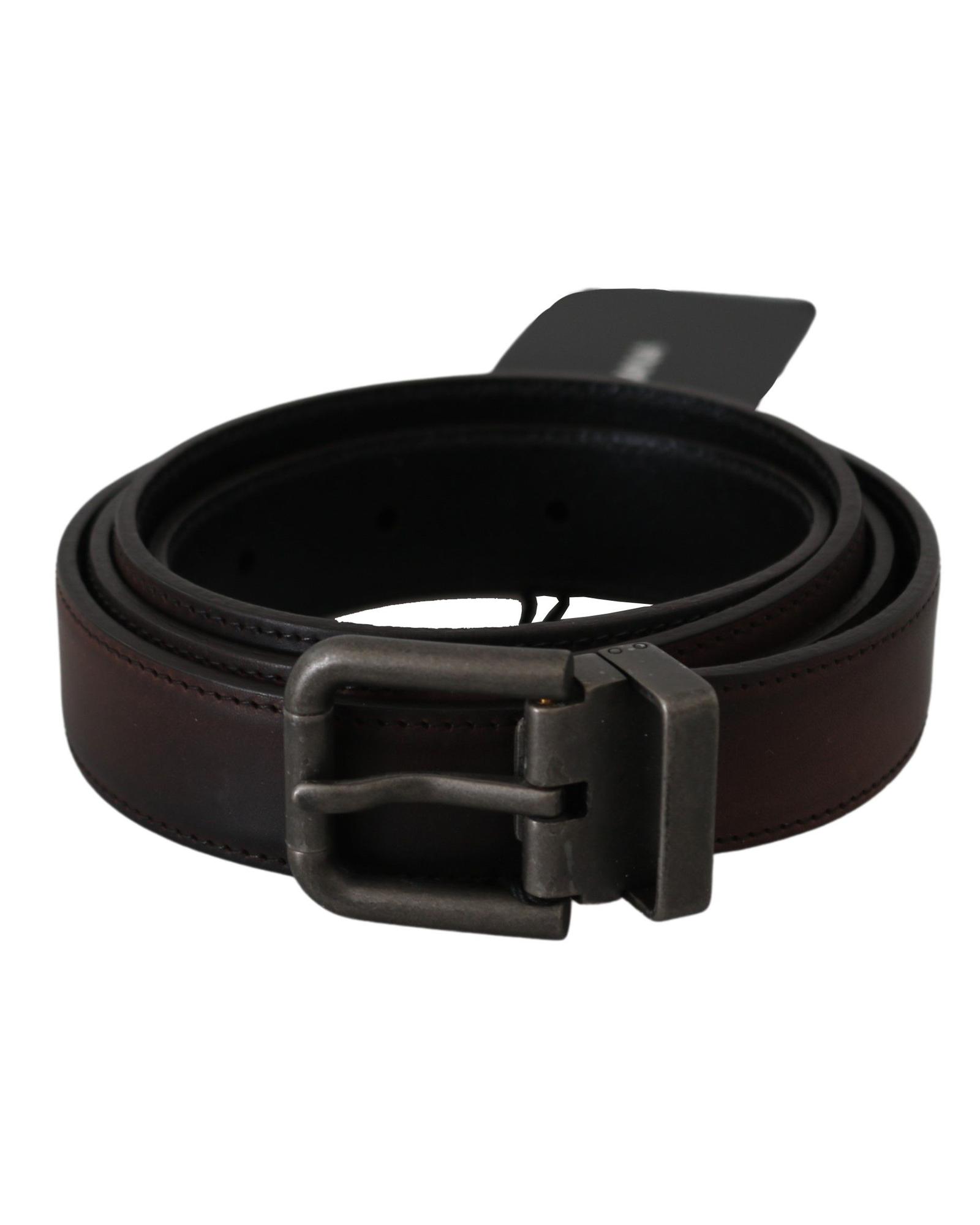 V539-BEL60887-115-202509010115-00 100% Authentic Dolce & Gabbana Leather Belt with Gray Buckle 115 cm Men - Image 1