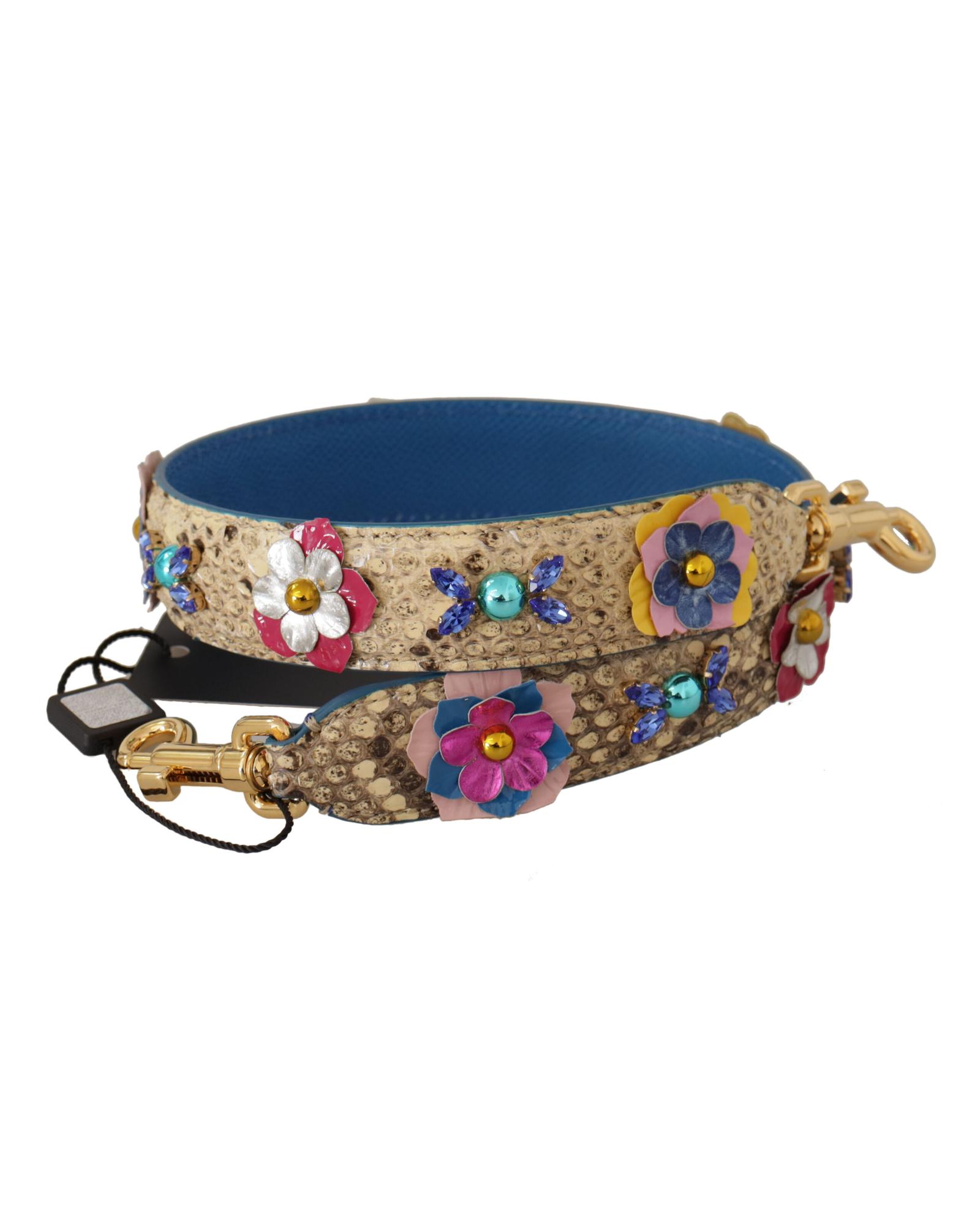 V539-BEL8727-202506160015-00 Dolce & Gabbana Women's Beige Python Leather Floral Studded Shoulder Strap - One Size - Image 1